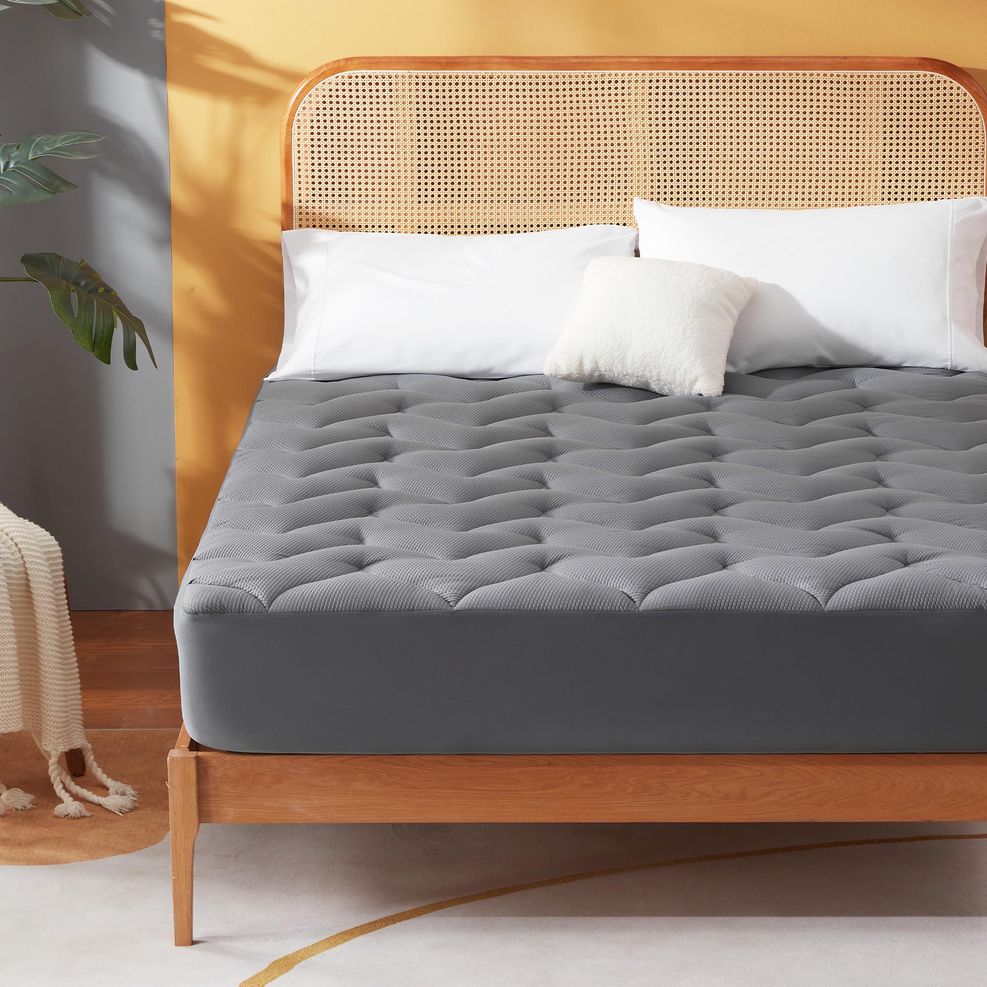 Sonive Protège-Matelas, 180 x 200 cm, pour sur-Matelas jusqu'à 30 cm, Certifié Oeko-Tex, Gris