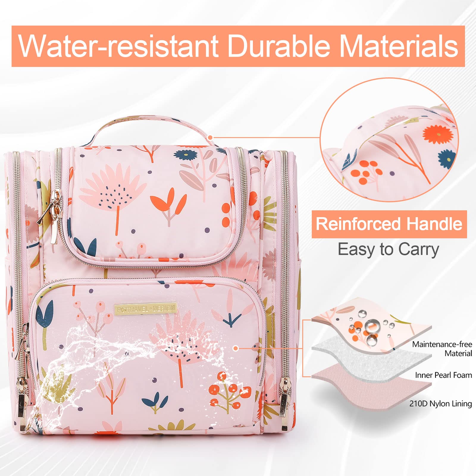 Bolsas de Aseo para Mujeres y Niñas, Lychii Neceser de Viaje con Colgar Gancho, Impermeable Organizador de Cosméticos - Floral