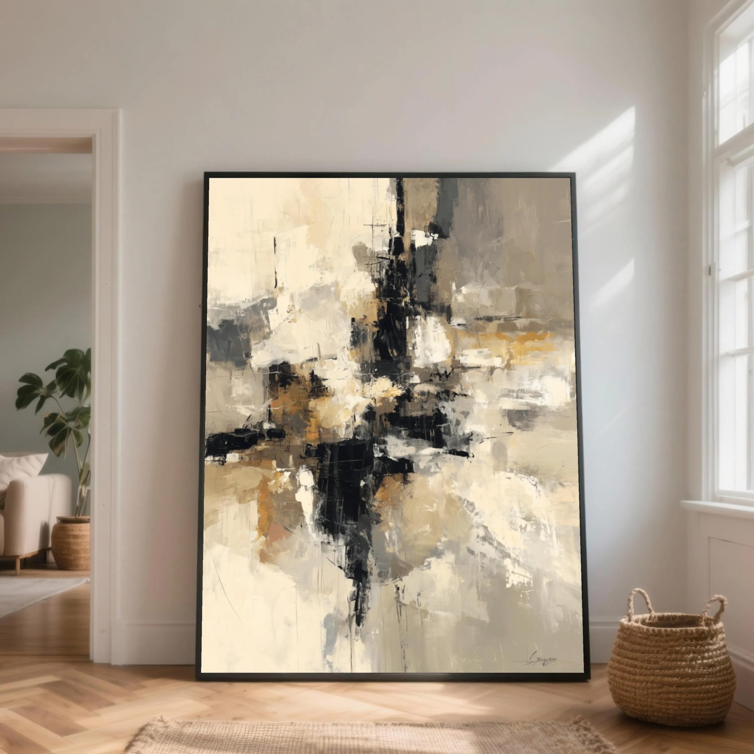 UUDEZO Abstrakcyjny druk artystyczny na płótnie (70 x 125 cm, czarna rama) – nowoczesna dekoracja do Twojego domu.