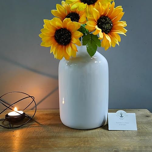 Miniatura 5 de Hosley Jarrón de cerámica blanca de 8 pulgadas de alto. Regalo ideal para arreglos florales, florero floral de boda, florero votivo para jardín,