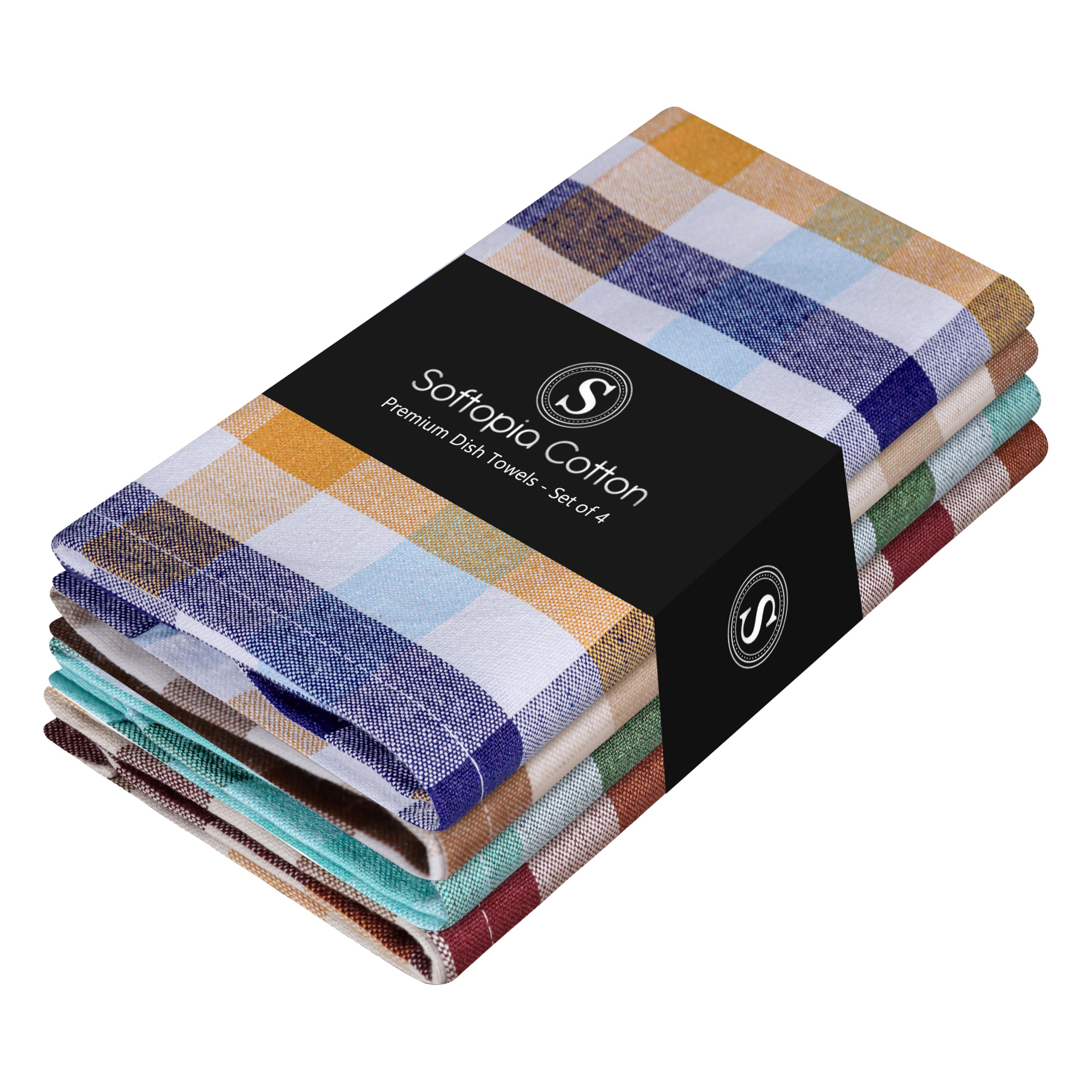 Multi Dish Towels 4 Pack Combo, 18"x26", Quick Drying Cloths, 100% Cotton, Absorbent Wash Rags, Washable, Reusable Cleaning Towels for Dishes, Kitchen Drying Use - Multi Pack