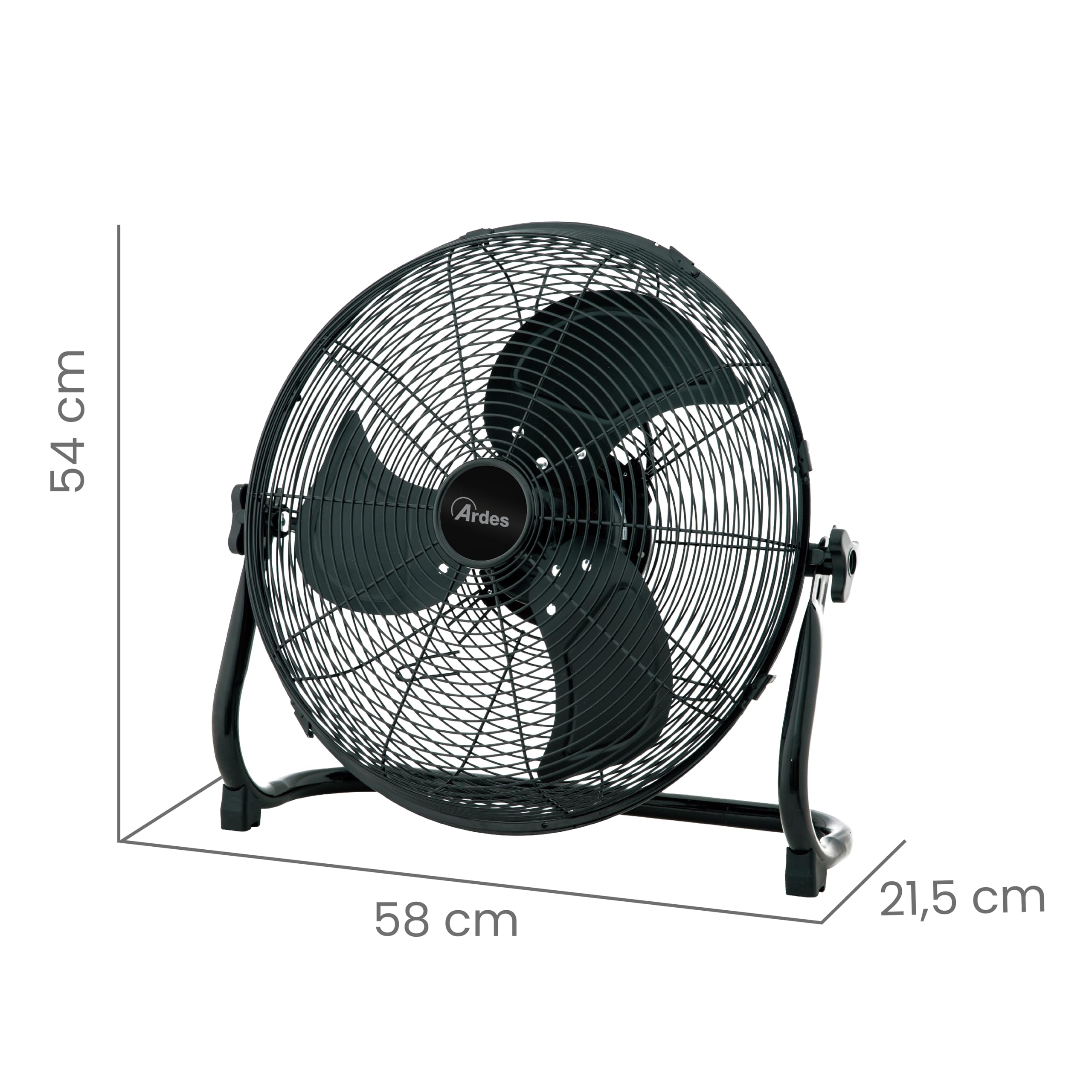 ARDES BOX METAL 45 B AR5C45BB Bodenventilator Ø45 cm 100 W mit 3 Geschwindigkeiten, Metallgehäuse und vertikaler Neigung für starke Belüftung