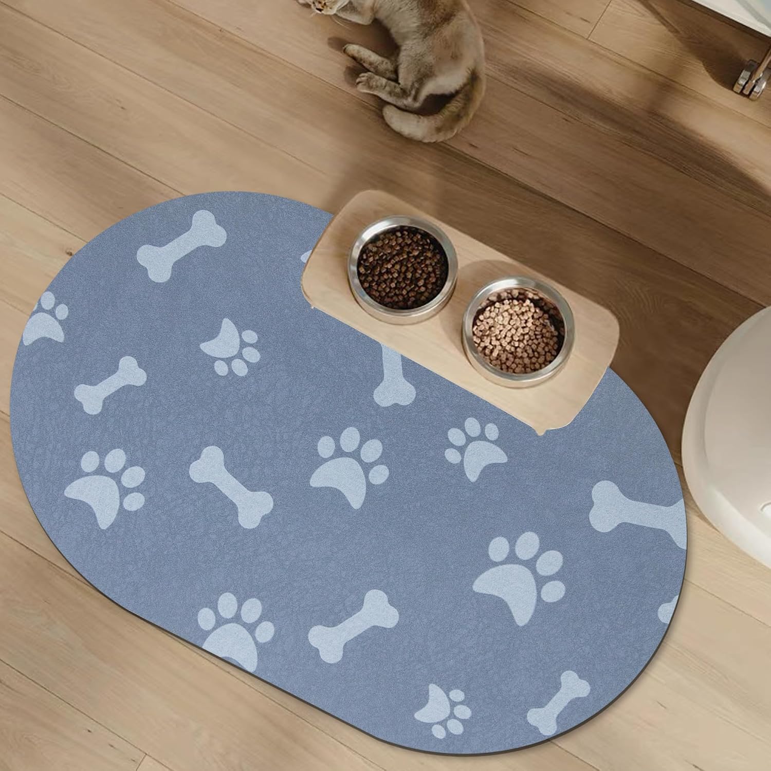 YCT Dog Food and Water Mat - Cat Dish Bowl Mat - No Stains Easy Clean Absorbent Quick Dry Pet Mat, 16.9"x24" Navy Blue
