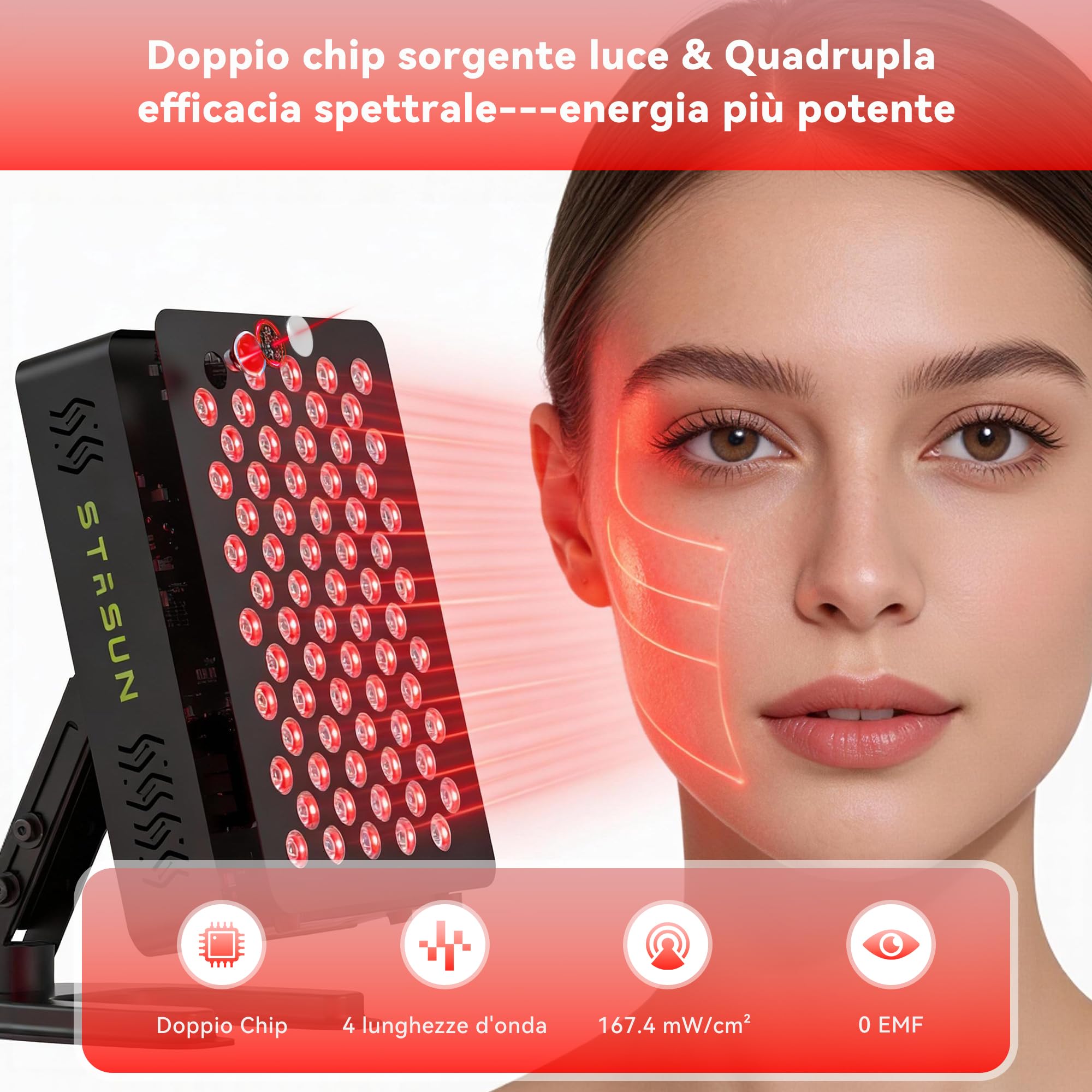STASUN Terapia a Luce Rossa a Doppio Chip, Pannello di Lampada Infrarossa 70 LED, Dispositivo Infrarosso Vicino 350W 660 & 850 nm con Telecomando per Viso, Corpo, Pelle e Sonno