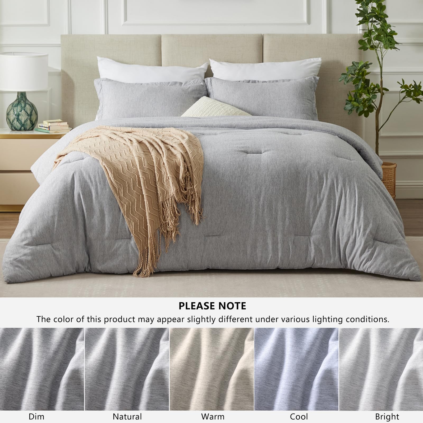 CozyLux Twin/Twin XL Comforter Set Dorm Bedding, 2 Pieces Light Grey Twin Extra Long Soft Luxury Cationic Dyeing Comforter for College, Light Gray Breathable Bed Set with 1 Comforter and 1 Pillow Sham