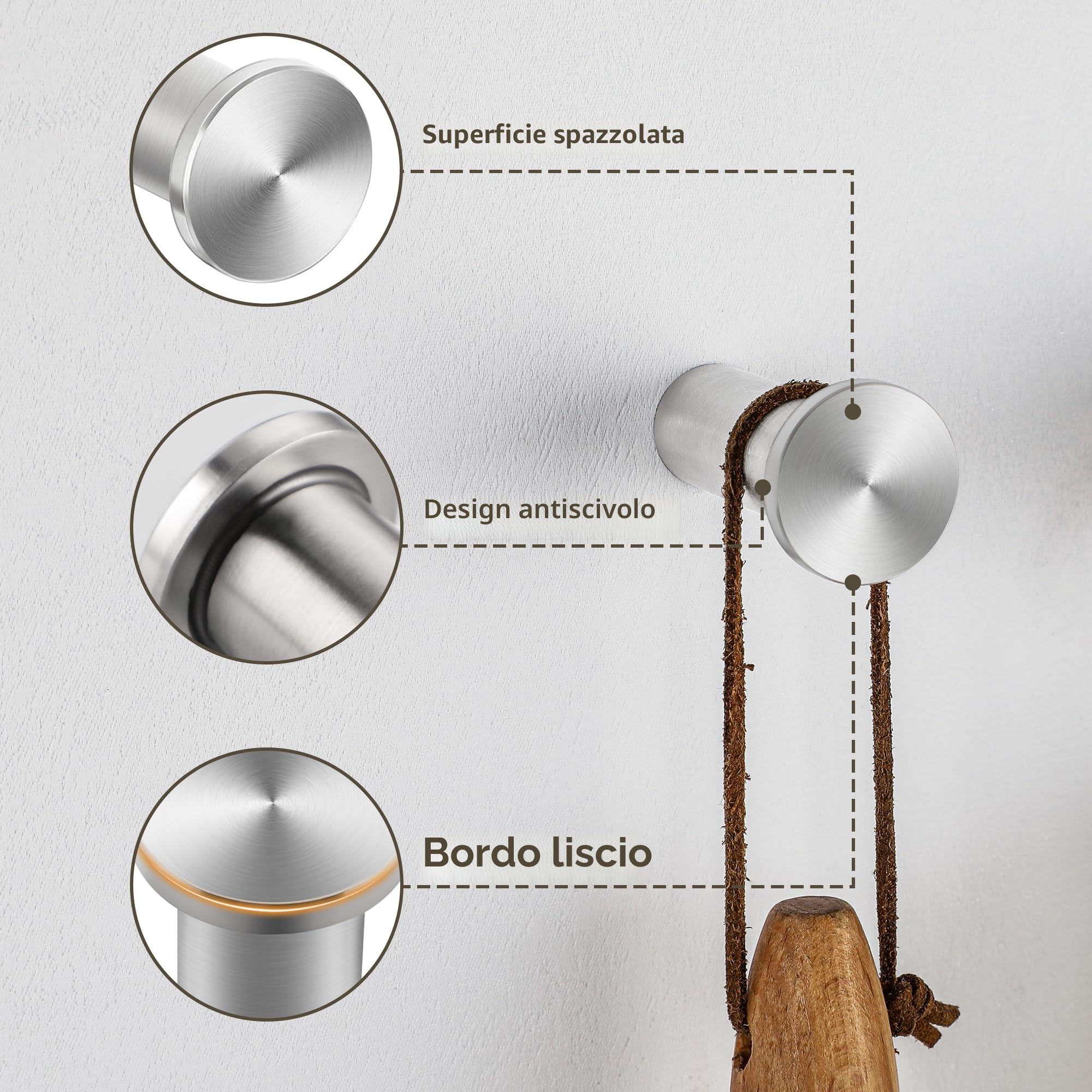 SAYAYO Ganci Accappatoio Bagno in Acciaio Inox Gancio Appendiabiti, Appendi Strofinacci Cucina Ganci da Parete Appendi Accappatoio Bagno Capacità Carico 15 kg, 2 Pezzi, Argento