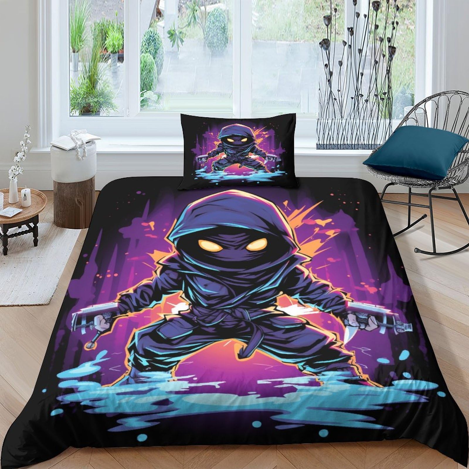 BARDYS Ninja Comforter Covers for Boys Girls Duvet Cover 3D Print Cartoon Quilt Cover Soft Microfiber with Pillow Cases with Zipper Closure Bedding Set 3 Pieces Single（135x200cm）