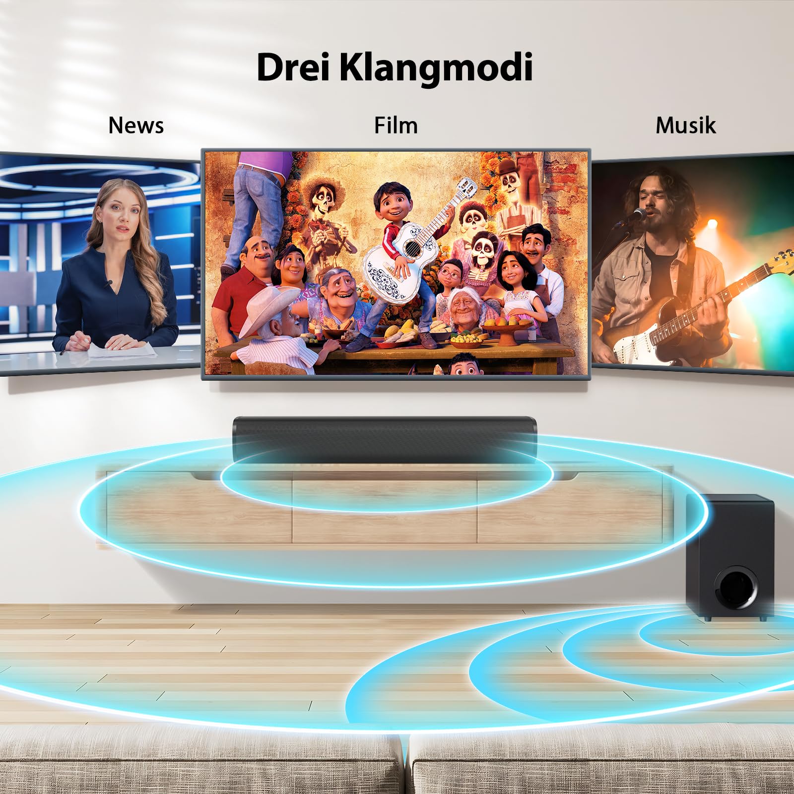 Upgraded Soundbar for TV with 5.9'' Big Powerful 110W Subwoofer, TV Speakers with Deep Bass, Bluetooth 5.3/ARC/Optical/AUX Connect, Surround Sound System for PC/Gaming/Projectors/Gift, 1 Set