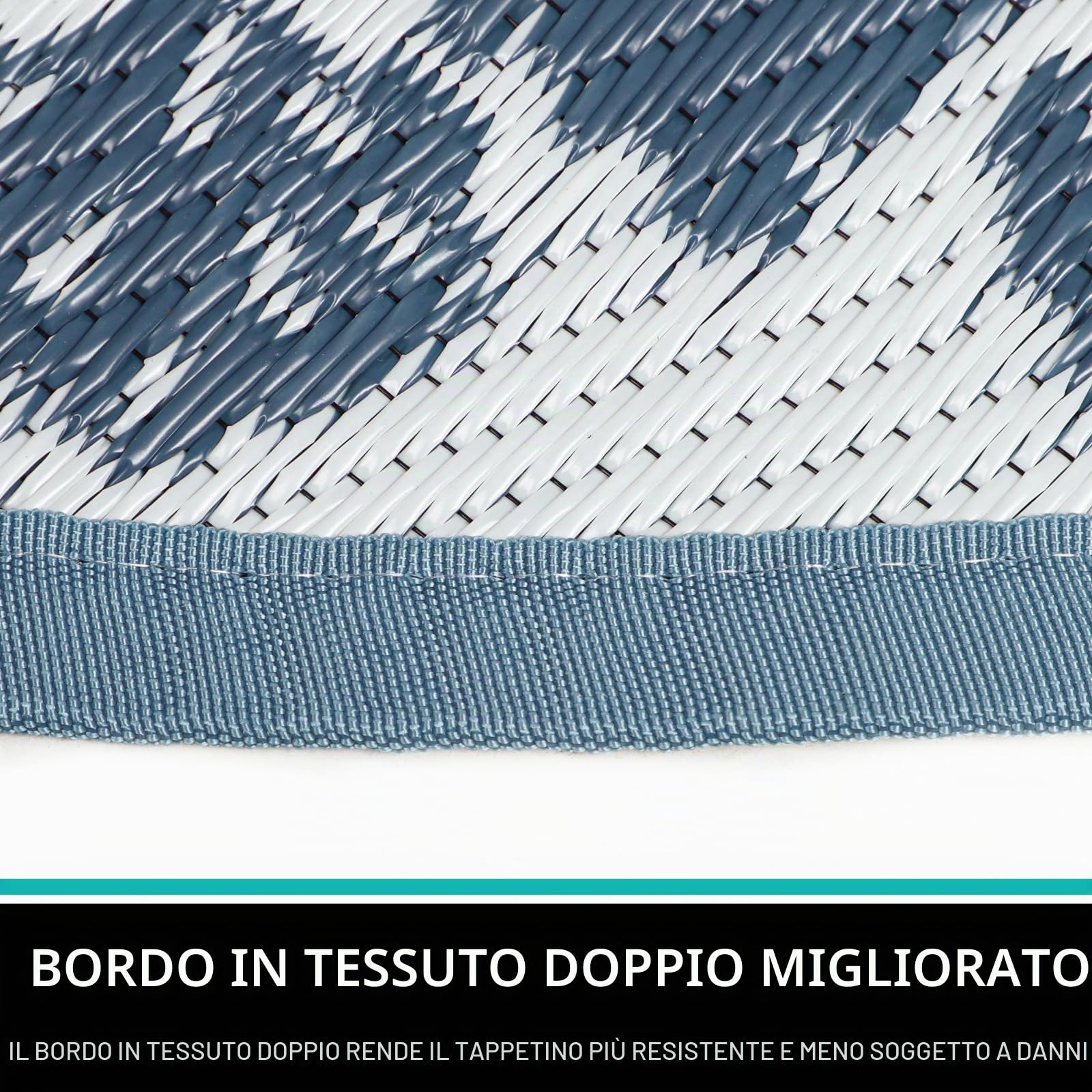 Capslpad Tappeto rotondo per esterni, 180 cm, resistente alle intemperie, in plastica, per picnic, campeggio, giardino, terrazza, spiaggia, camper, colore blu