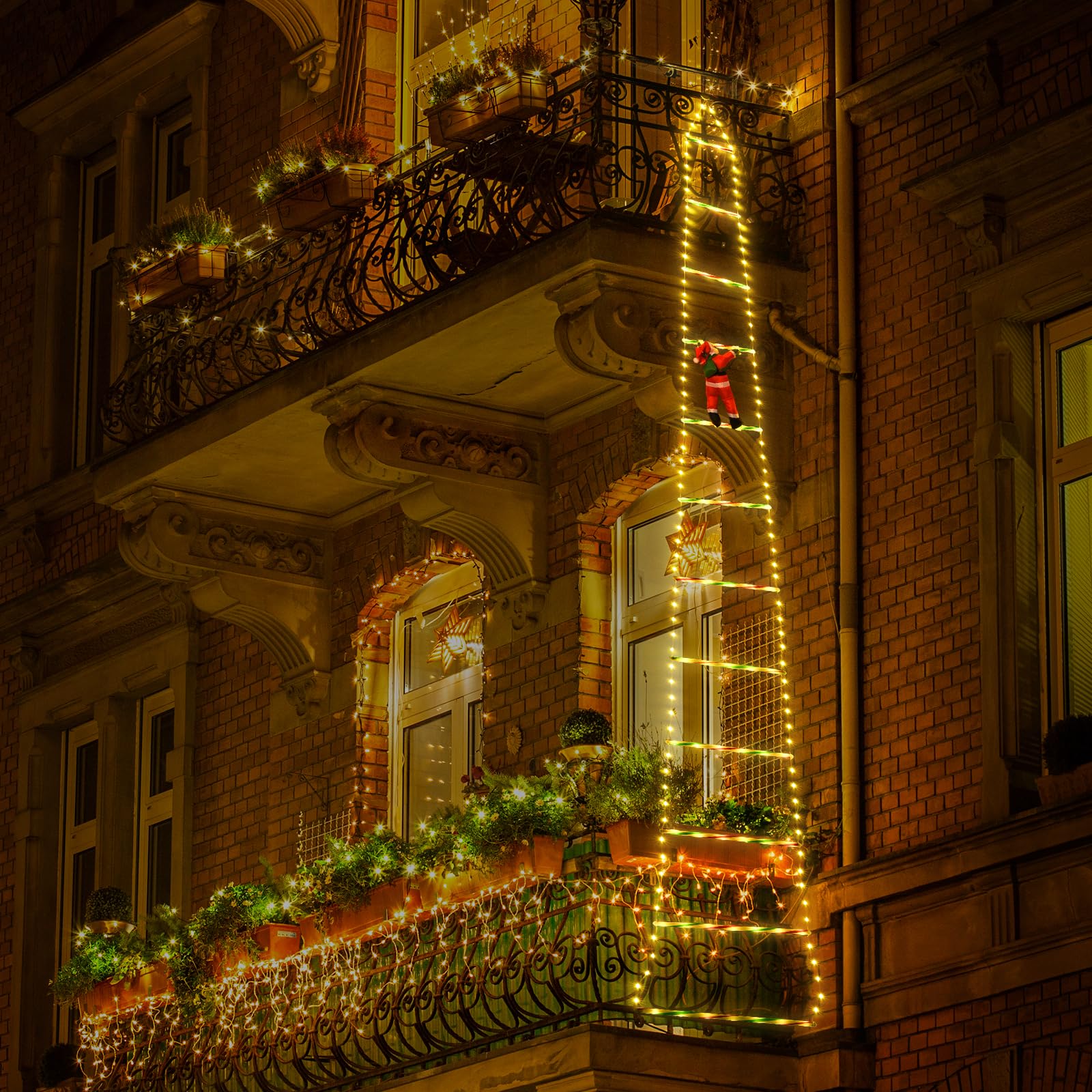 RDDAIPE Pere Noel Echelle Lumineuse, 3m Echelle Lumineuse Noel, LED Pere Noel Lumineux Extérieur, 8 Modes,Timer, Fonction Mémoire, Pour Intérieur Extérieur Arbre De Noël Fenêtres Décoration De Noël