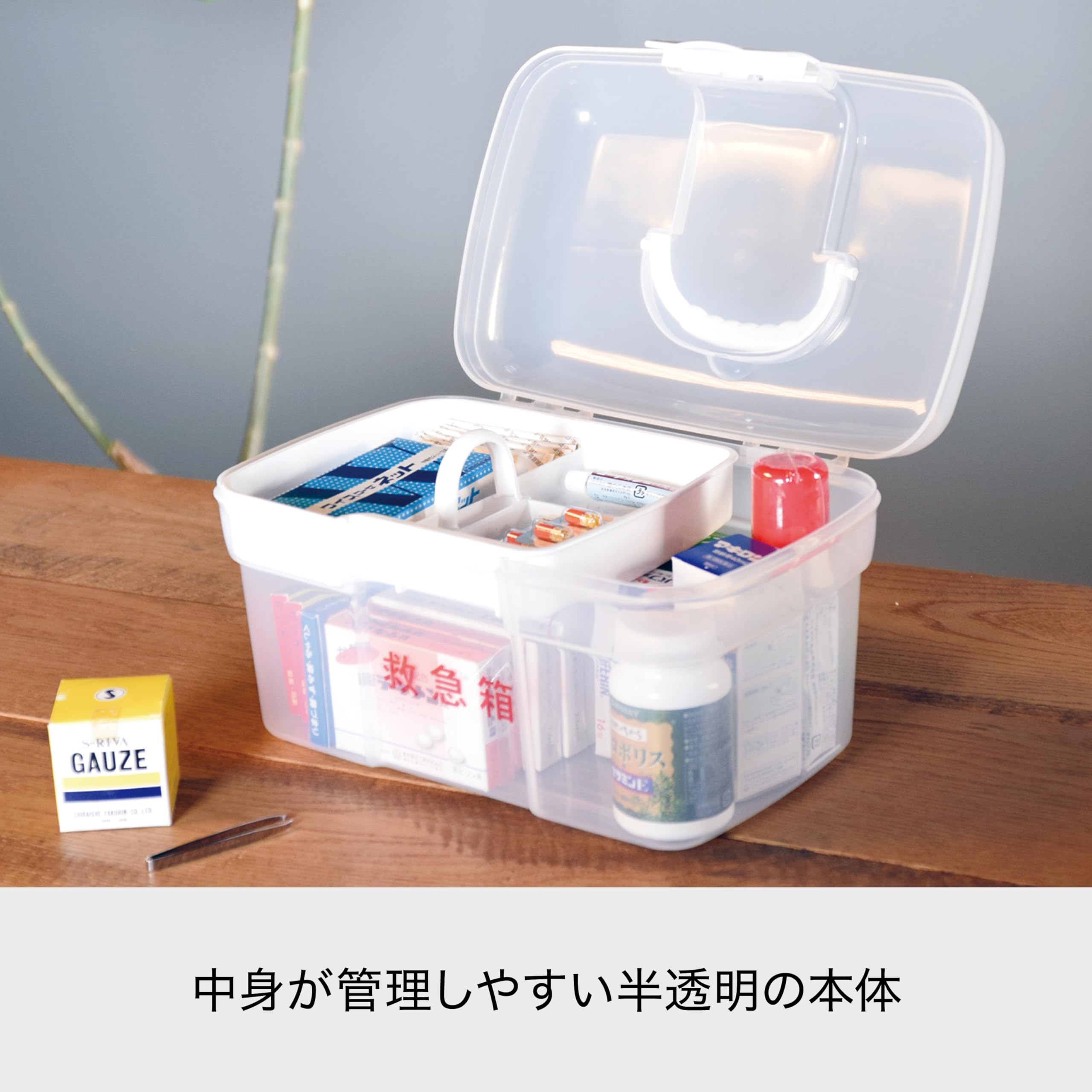 LIKE-IT Storage Case, Carrying First Aid Kit, Approx. Width 10.9 x Depth 7.2 x Height 6.5 inches (27.7 x 18.2 x 16.5 cm), Clear, Made in Japan, Storage for Small Items, Transparent, Small Size,