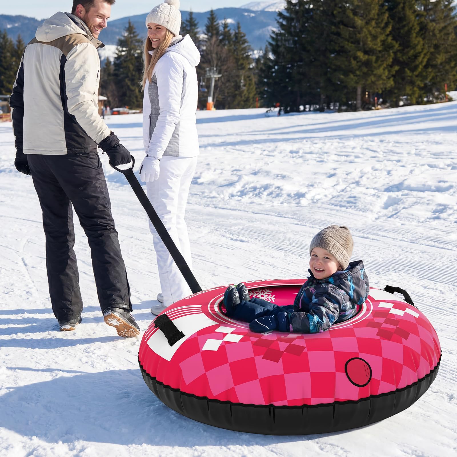 COSTWAY Trineo de Nieve Inflable 107 cm con Correa de Remolque Desmontable