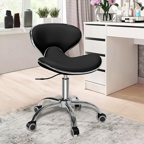 SALONFACTORY Taburete enrollable ajustable multiusos con respaldo, silla de spa de dibujo, silla de tatuaje para salón médico, con ruedas giratorias