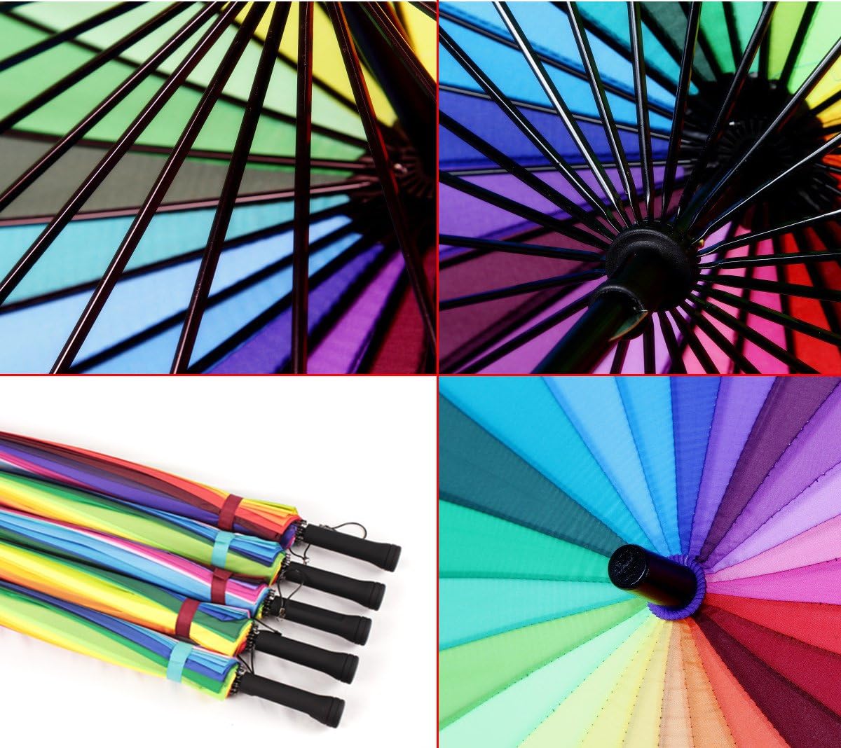 24k Color Rainbow Umbrella Fashion Long Handle Straight Anti-UV Sun/Rain Stick Umbrella Manual Big Parasol