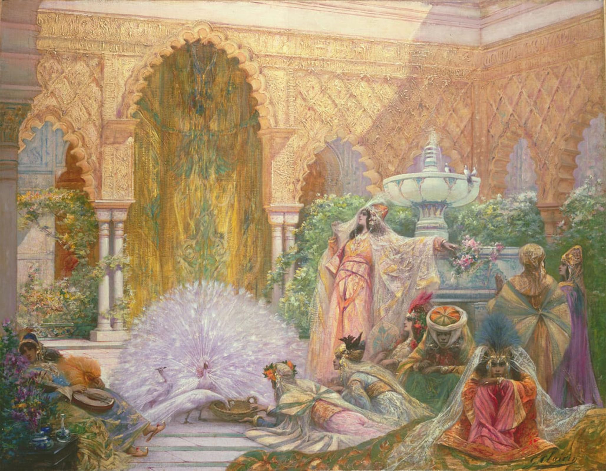 POSTERIIk Vintage Art Print Images Pictures Print the Peacock Garden by Georges Clairin Modern Colour Posters for Office Home Decor 60x90cm
