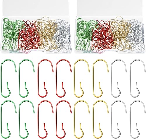 Miniatura 34 de Hotop Ganchos para adornos de Navidad, ganchos para adornos de Halloween, gancho colgante de alambre de metal flexible con caja de almacenamiento Oro