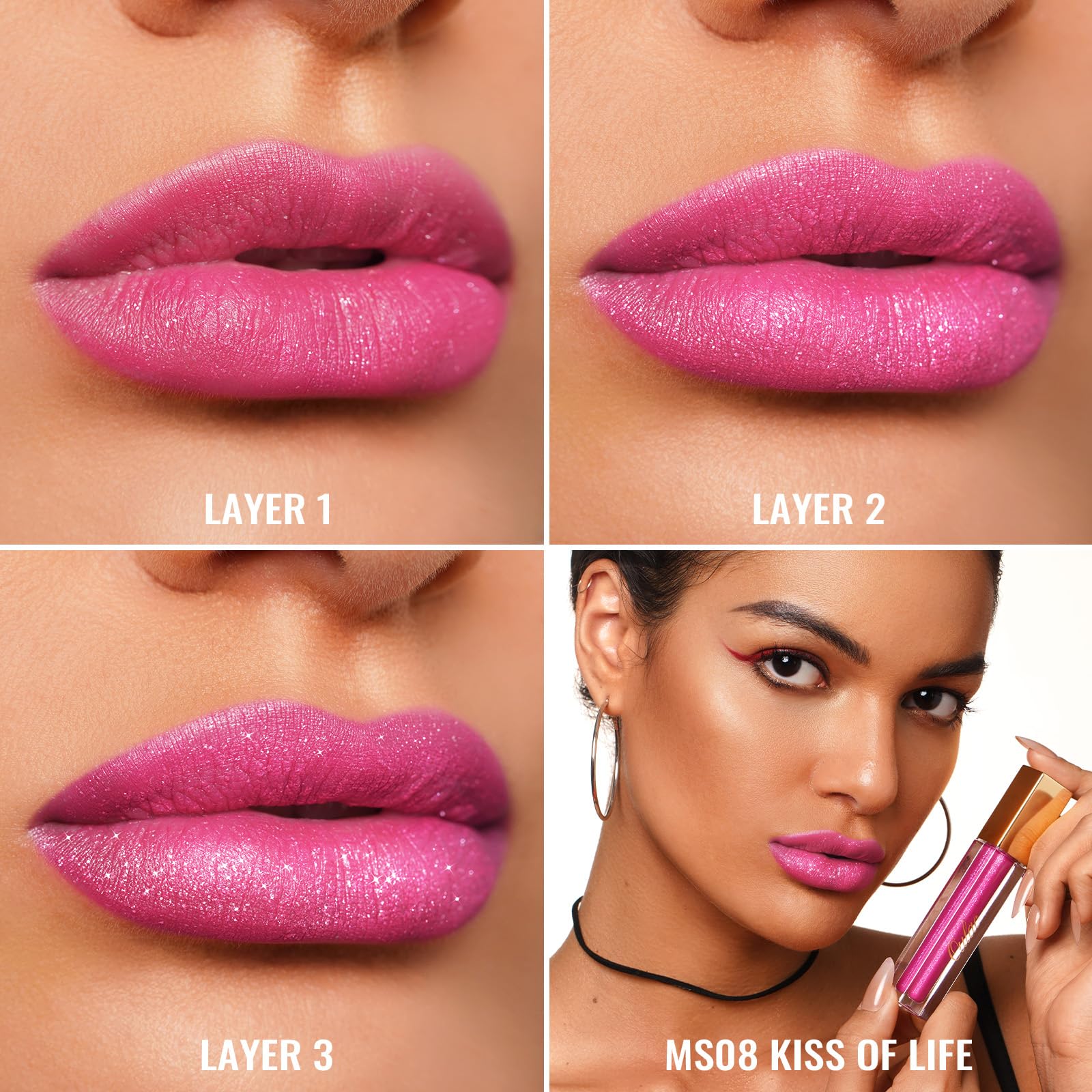 Oulac Matte Liquid Dark Red Lipstick for Women, Long Lasting Lip Stain, Waterproof Highly Pigmented Creamy Formula Lipstick with Vitamin E, Vegan, 4.5ml (M18) — view 60