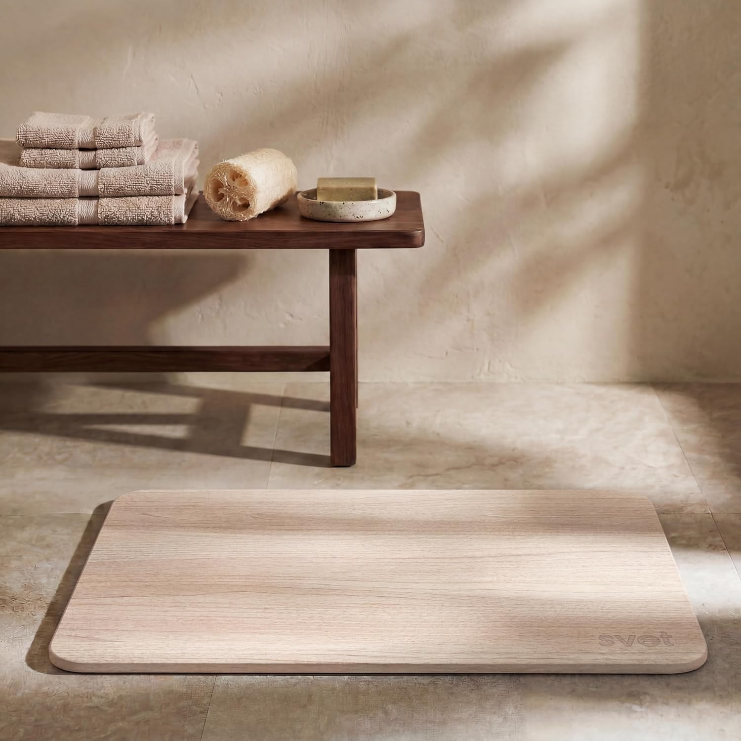 Svet - Alfombra Diatomita Baño - Secado Rápido y Ultra Absorbente, Antideslizante, Antibacteriana y Antihongos, Alfombrilla Baño Diatomita de Piedra. (Arce)