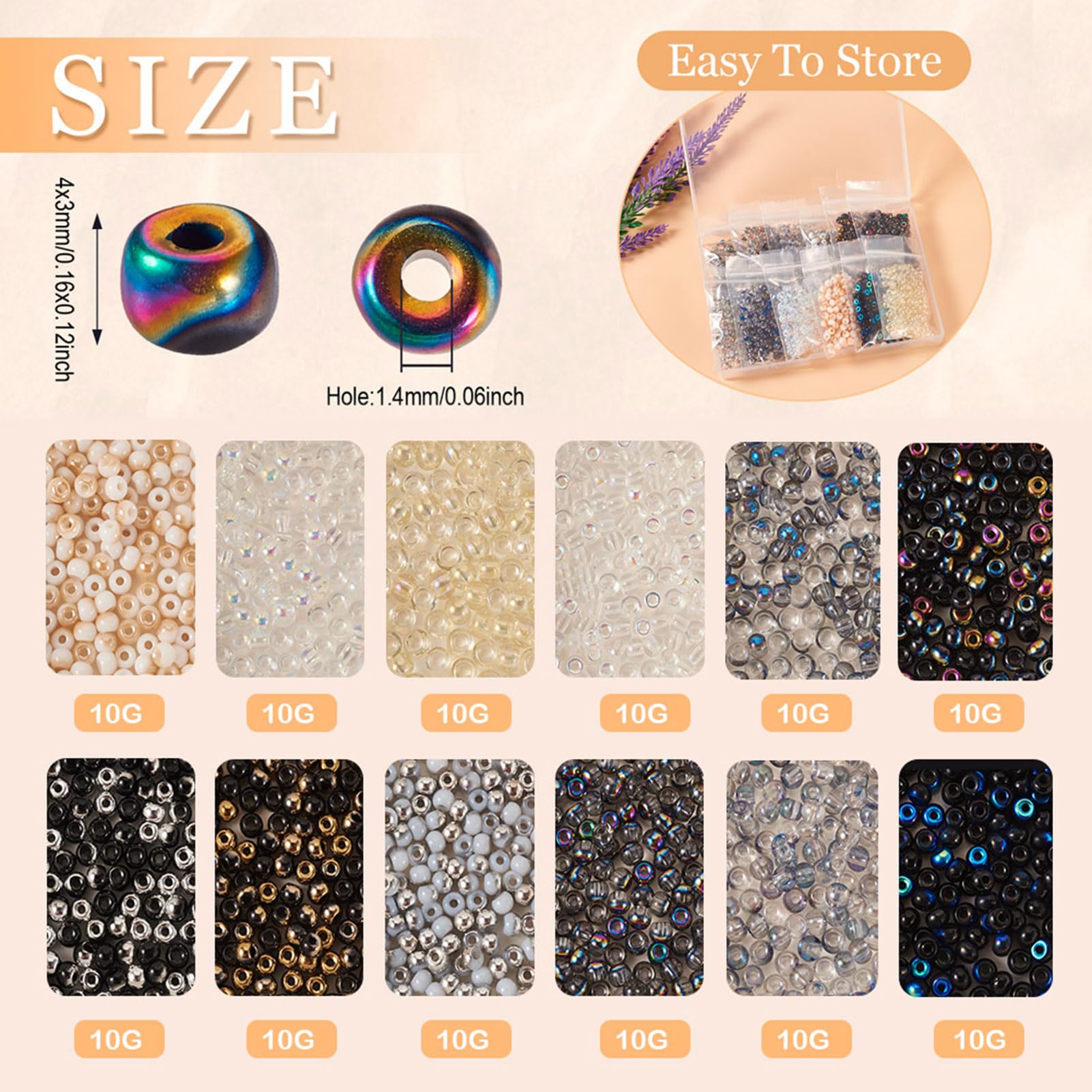 Craftdady 120G Glass Seed Beads 6/0 4mm Round Smooth Bulk Mini Spacer Beads White Grey for Jewelry Making Craft Earrings Bracelet Necklace - Image 3