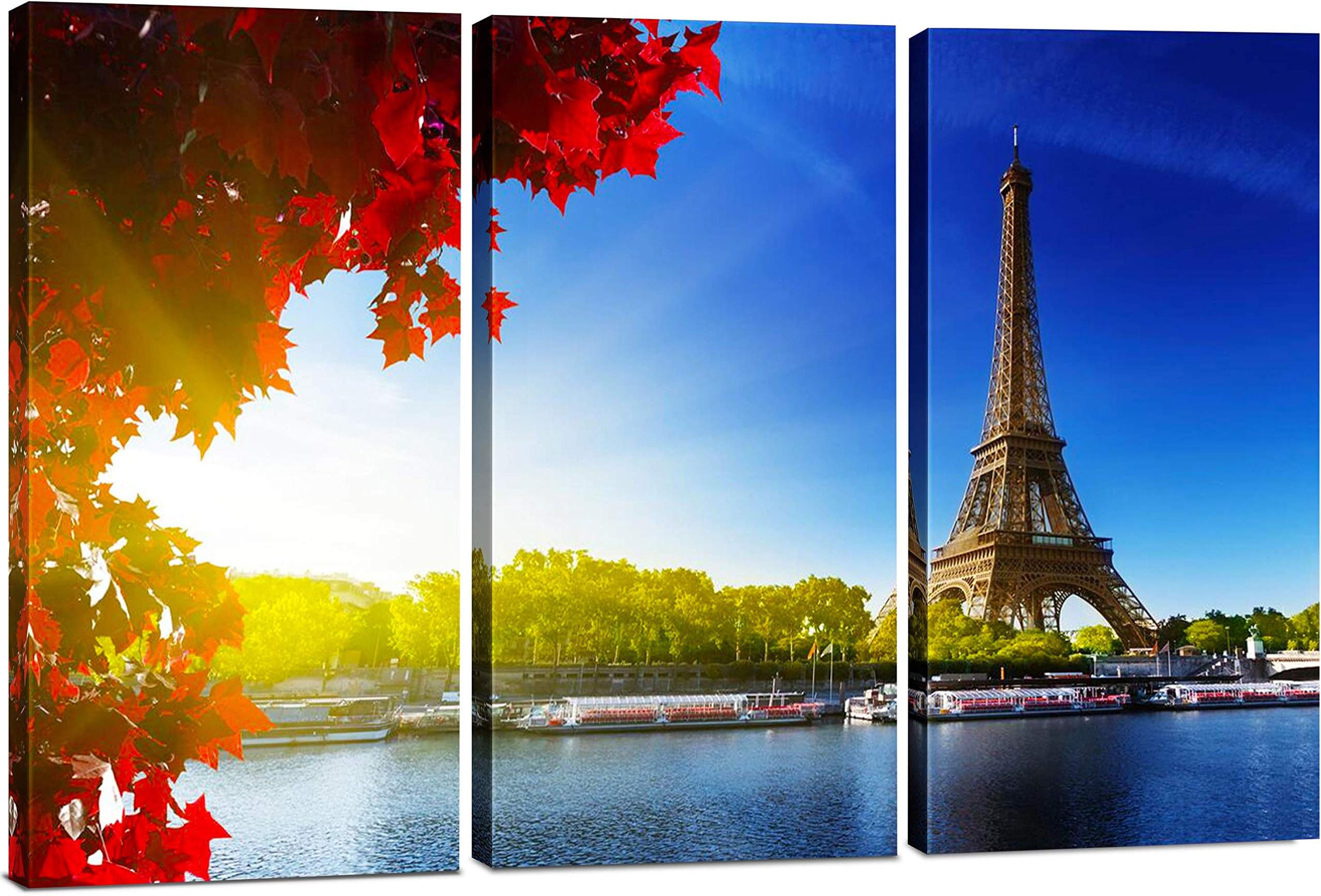 Paris Wall Art Decor - 3 Piece Set, Decorative Framed Eiffel Tower Canvas Art Multi Panel Split Prints for Living Room, Kitchen, Bedroom, Office & Home Decor Gift