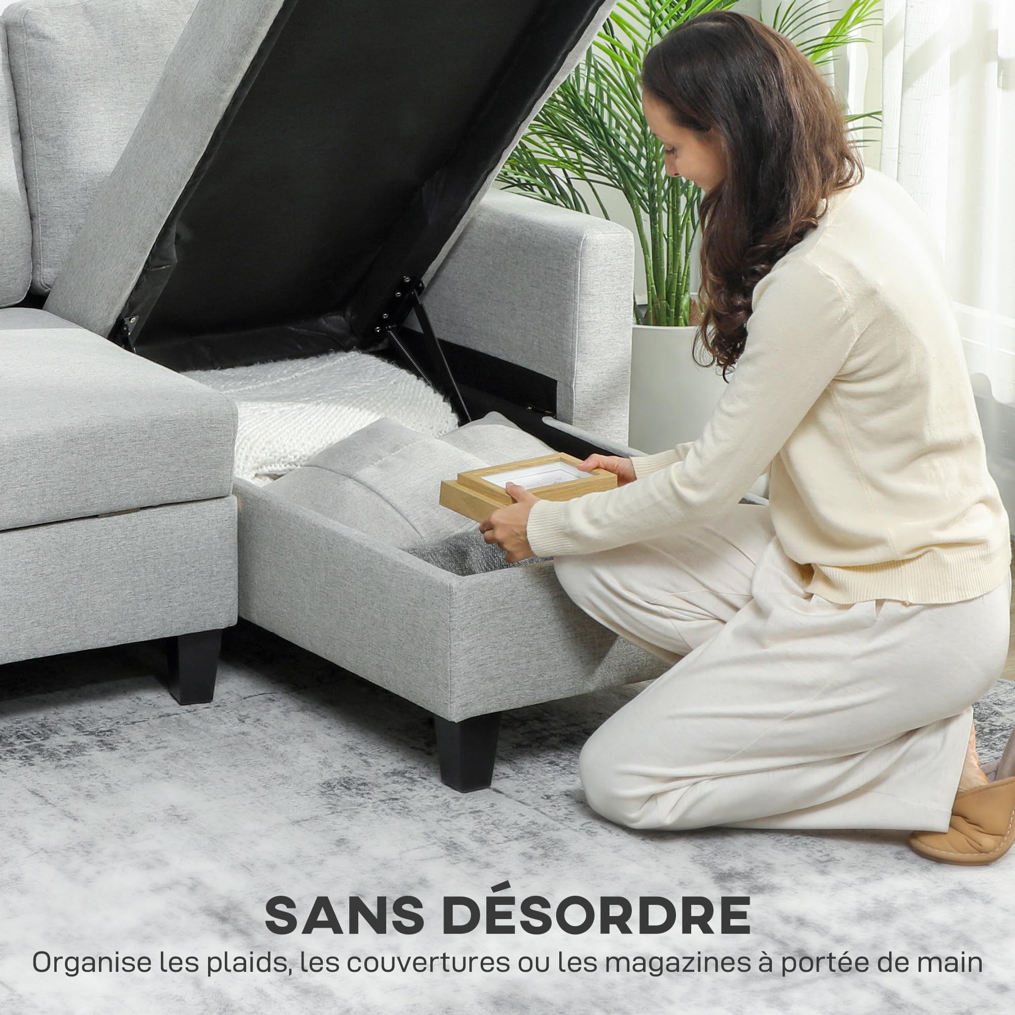 HOMCOM Canapé d'angle Convertible Réversible 3 Places 197 cm Gris Clair