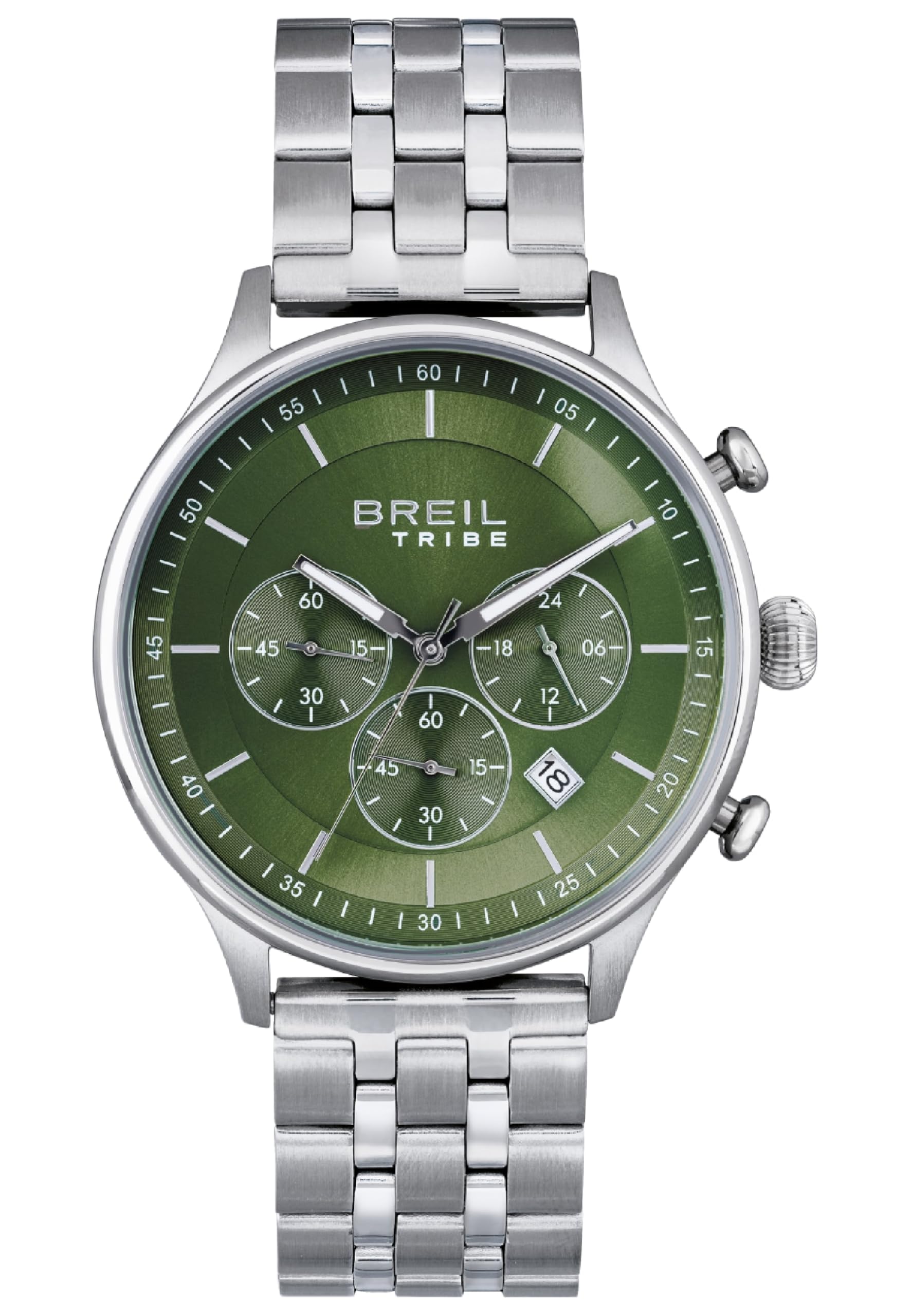 Breil Chrono Classy EW0641 Men's Chronograph Watch with Steel Strap in Silver/Dark Green Case Diameter: 42 mm, Silver/Dark Green, Standard Size, Modern