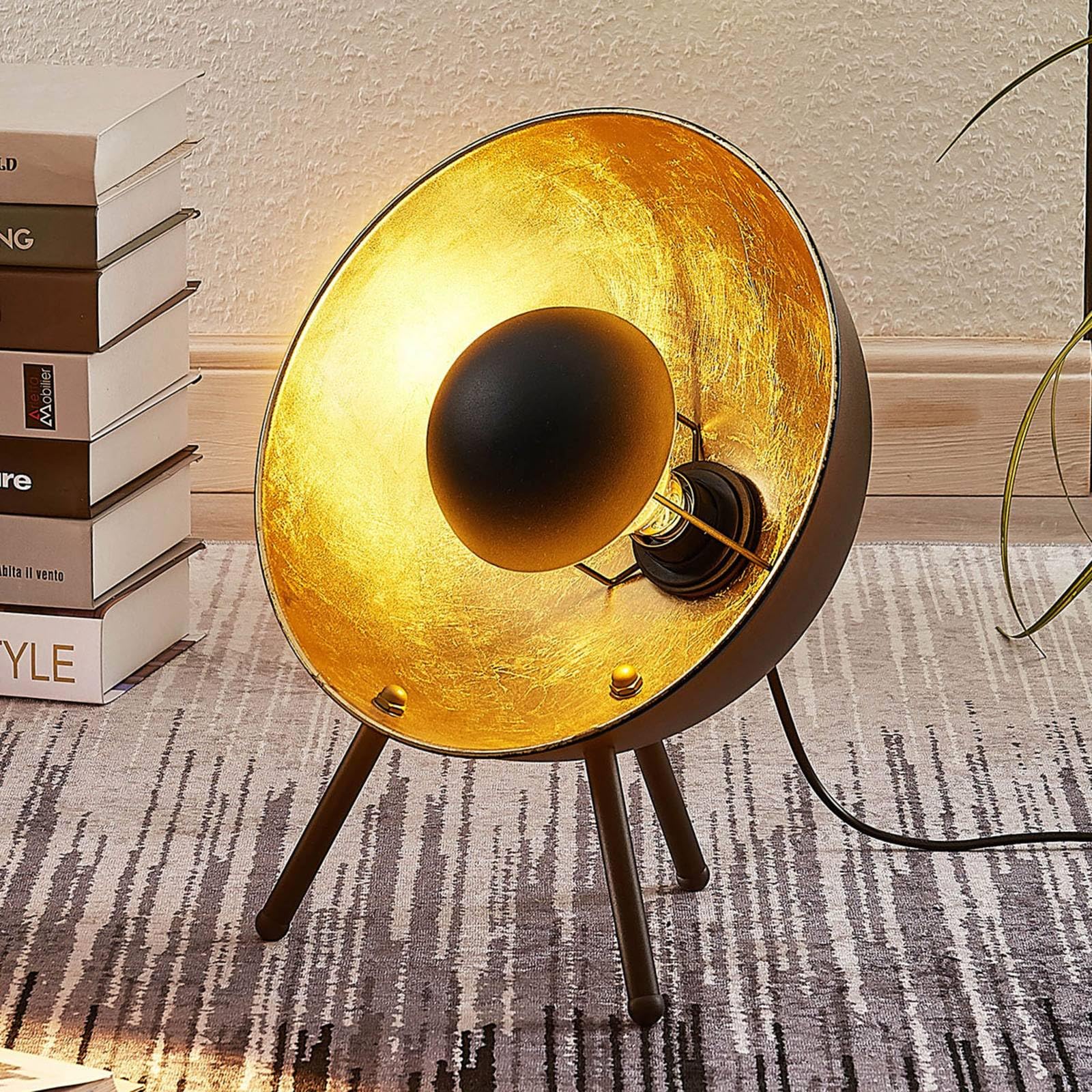 Lindby lámpara de mesa en negro, oro, mesita noche | lámpara de mesa, e27, moderno para sala de estar, salón, comedor