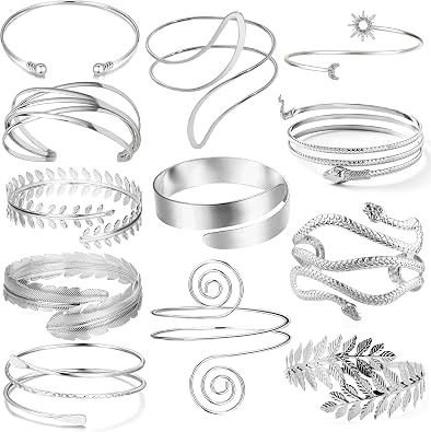 GIFIKOI 12 Pcs Arm Cuff Bracelets for Women Boho Upper Arm Bands Leather Armband Armlet Feather Cuff Bangle Bracelet Open Golden Arm Cuffs Set