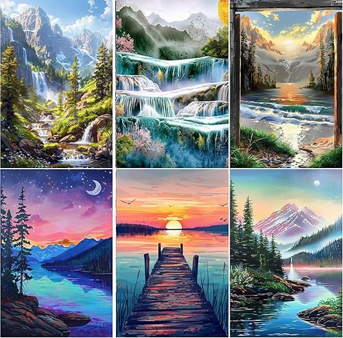 EWJRNSF Paquete de 6 kits de pintura de diamantes 5D para adultos, kits de arte de diamantes de paisaje, juegos de arte de diamantes, kits de