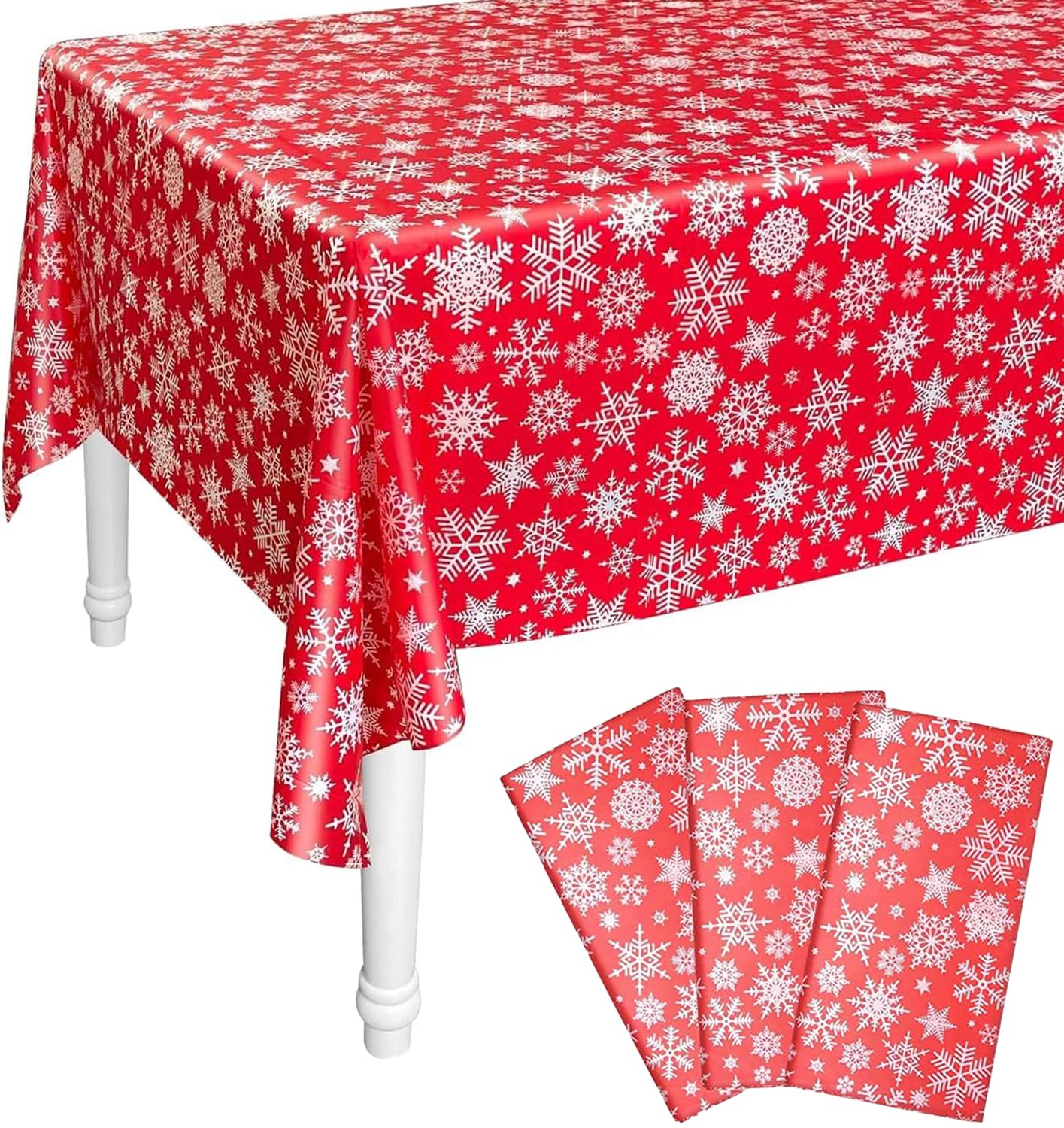 ALLFELIXA 3 PCS Christmas Table Cloths Christmas Tablecloths Rectangular Washable Snowflake Table Cover Stain-Resistant for Christmas New Year Decoration Xmas Party Home Decor(137 * 274CM)