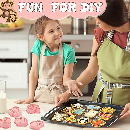 Miniatura 3 de Roshtia Juego de 24 cortadores de galletas de animales con émbolo de plástico, animales 3D, león, cortadores de galletas para niños, suministros