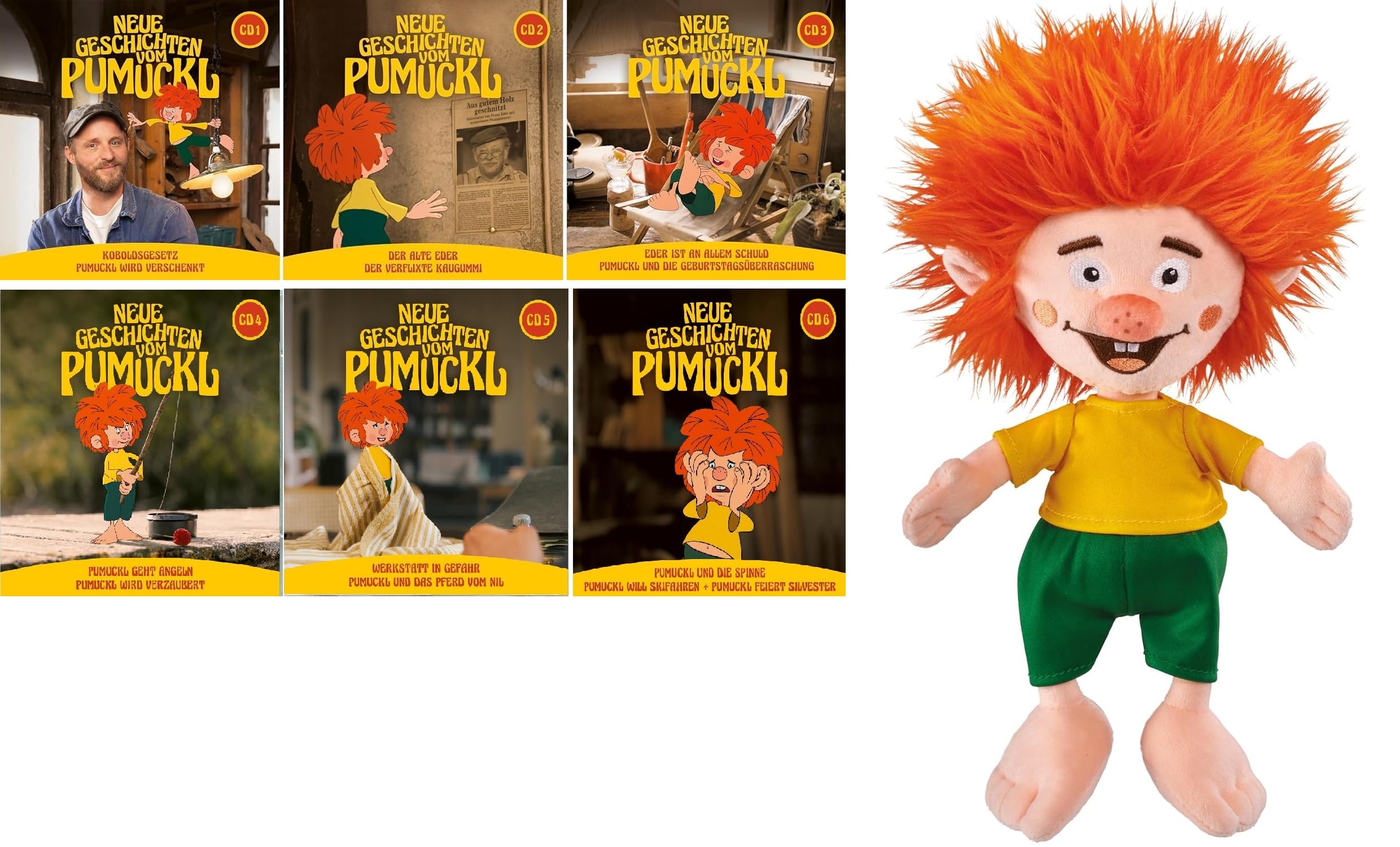 Pumuckl - Neue Geschichten vom Pumuckl HörspielCD 1+2+3+4+5+6 (Alle Folgen 1-13 der neuen Staffel) + Plüschfigur (28cm Schmidt Spiele 42279) im Set - Deutsche Originalware [7AudioCDs]