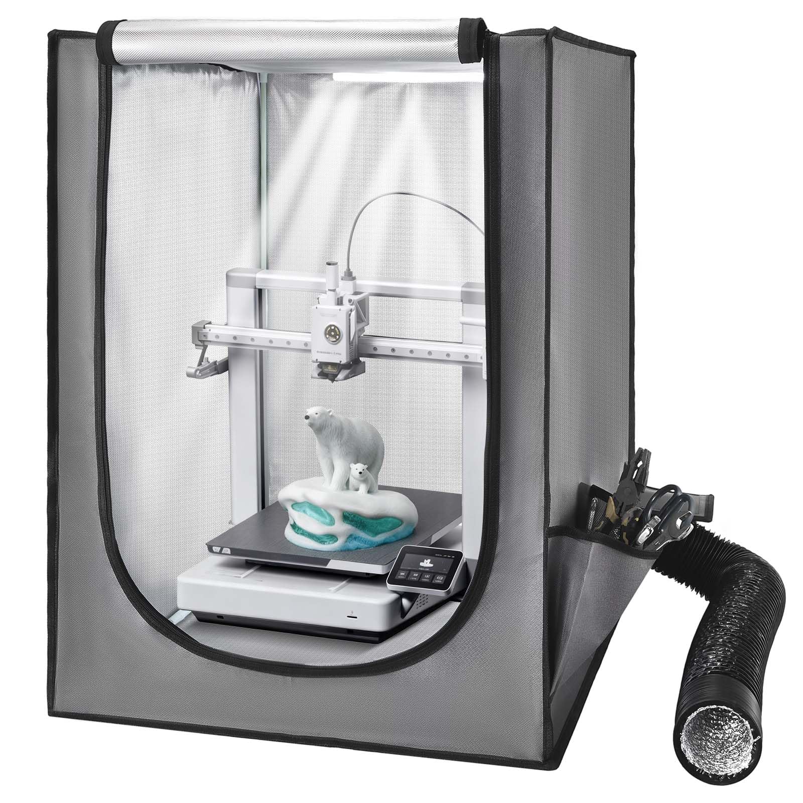 VEVOR Custodia per Stampante 3D con Ventilazione, Copertura per Stampante 3D in Tessuto Oxford, Antipolvere Impermeabile, Illuminazione LED, Compatibile con Photon Mono/Mars 3
