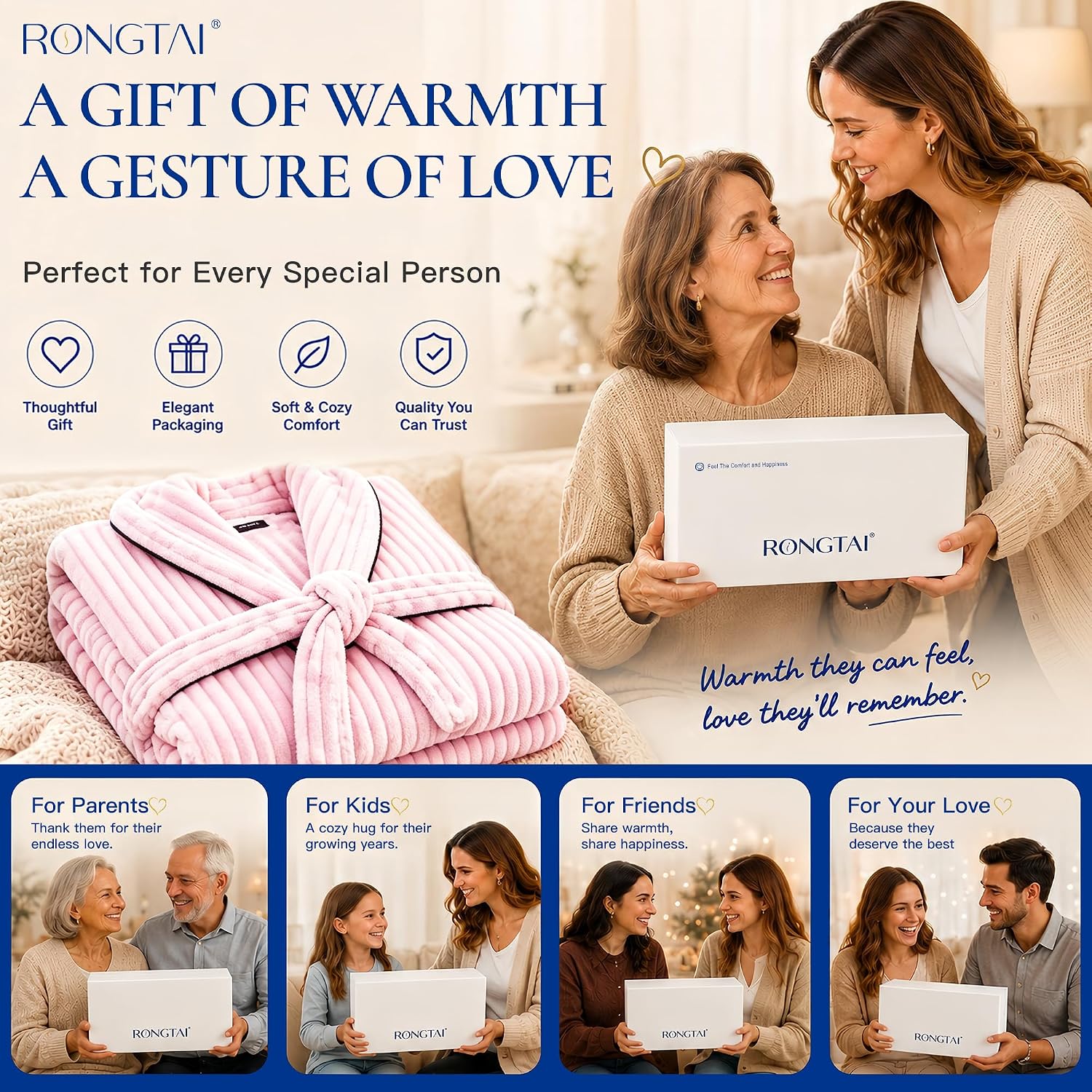 RONGTAI Women's Luxury Robe, Long Soft Bathrobe, Cozy Lounge Wear Gift