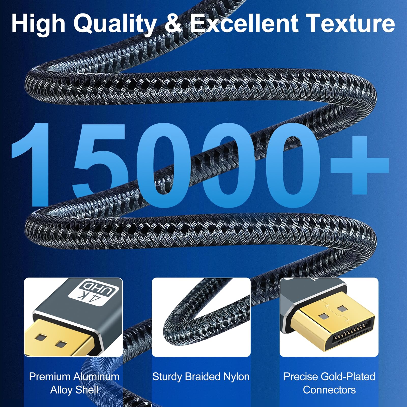 Thzzhnno 4K DisplayPort Cable 3M, DisplayPort Male 1.2 Cable, DP Cable Gold Plated High Speed 4K@60Hz, 2K@165Hz, 2K@144Hz - Image 4