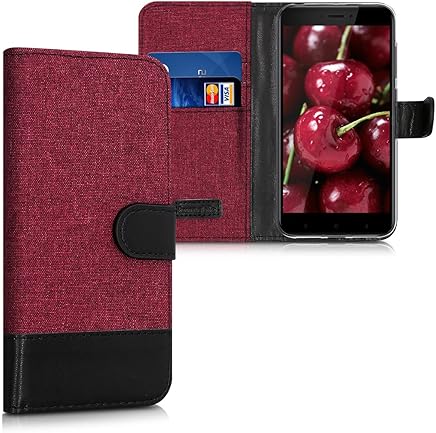 kwmobile Funda para Xiaomi Redmi 4X - Carcasa de Tela y [Cuero sint?tico] - con Tapa y [Tarjetero] [Rojo Oscuro/Negro]