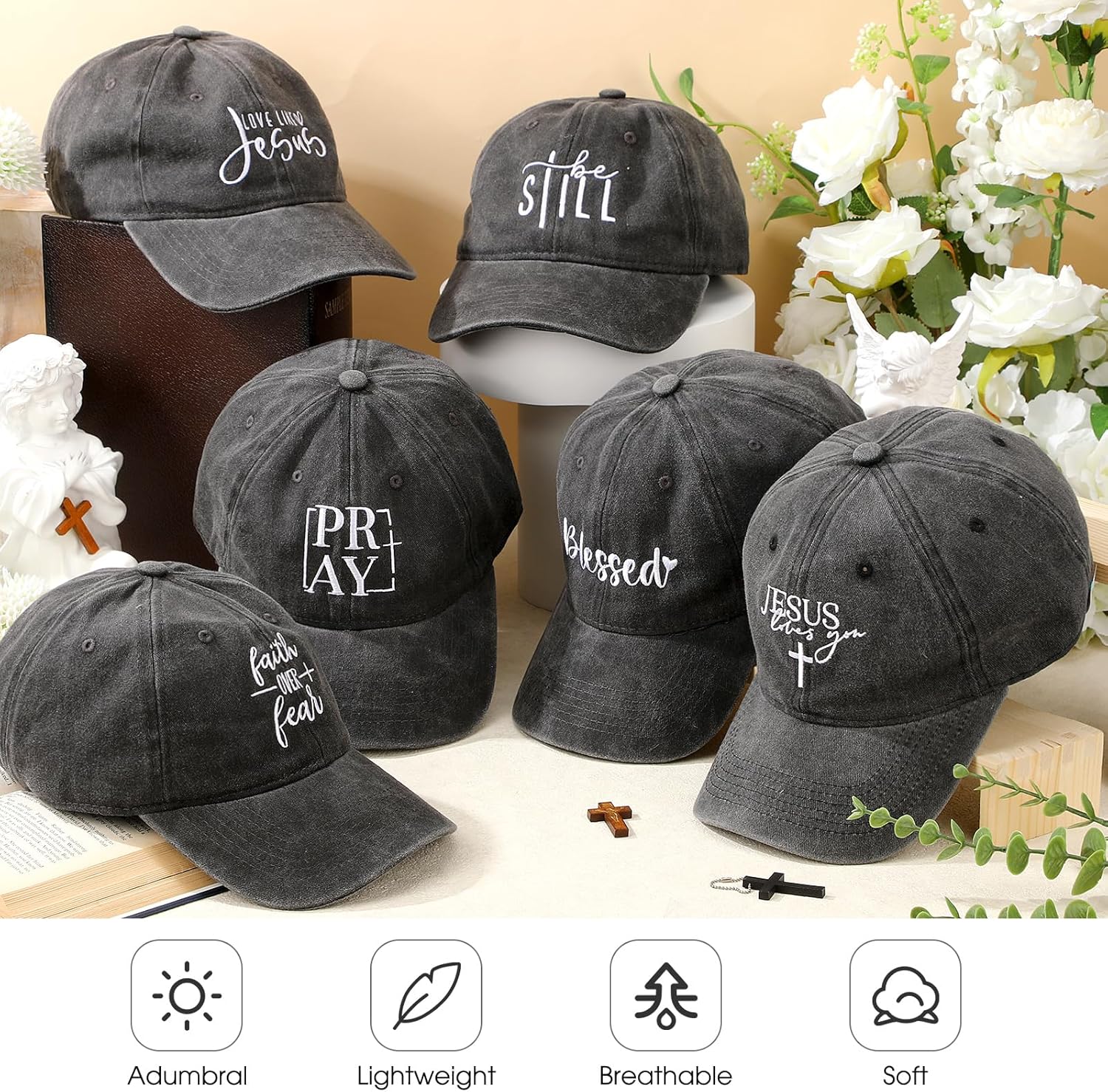 6 Pack Christian Hats for Men Women Baseball Caps Jesus Faith Religious Gifts for Church Pastor - Image 4