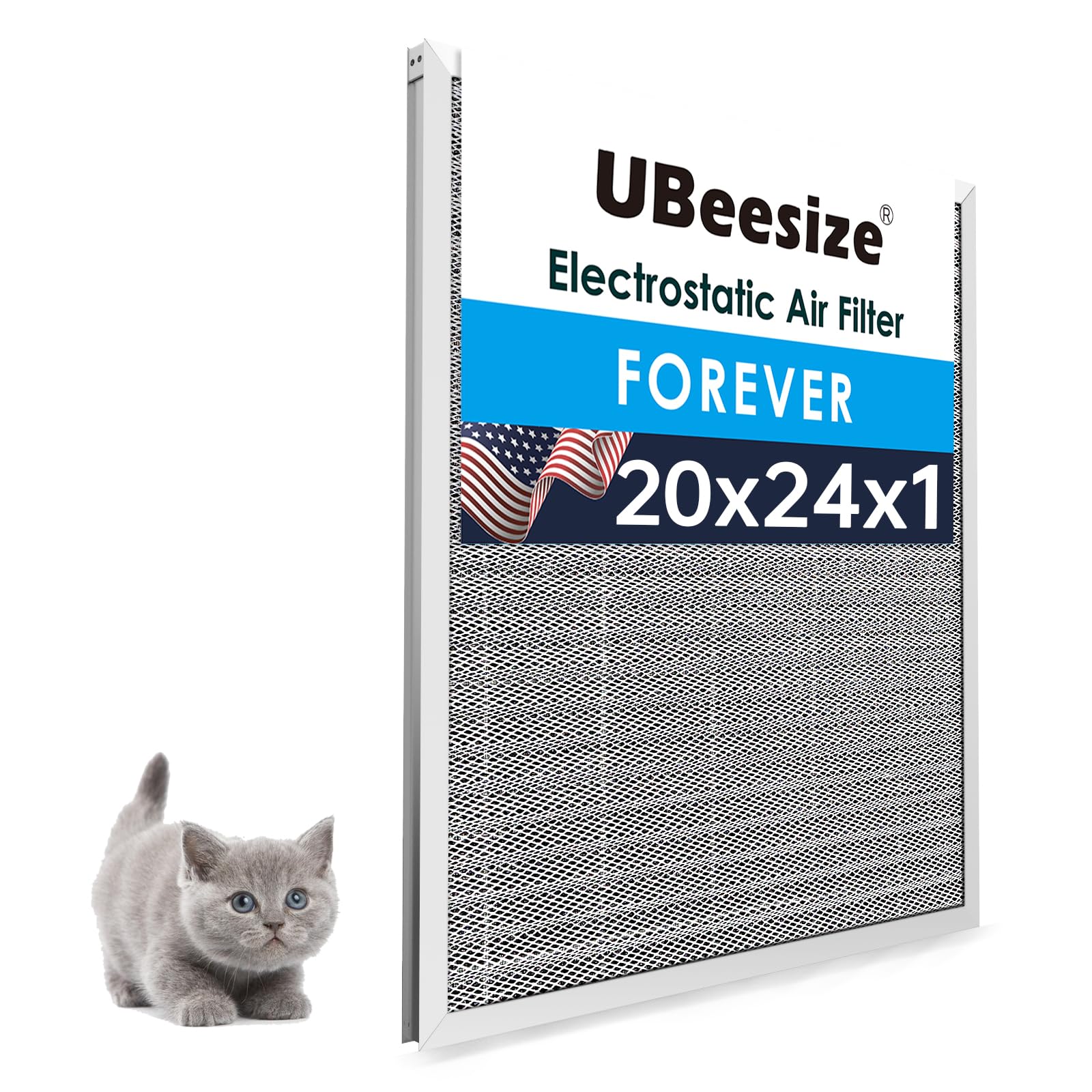 UBeesize 20x24x1 Reusable Electrostatic Air Filter HVAC AC Furnace Filter,MERV 8,Washable,Lasts a Lifetime,Permanent Air Filter,Breathe Fresher,Home And Office(Actual Size:19.61x23.39x0.86Inch)