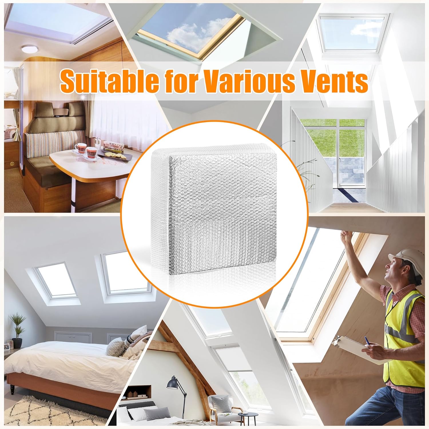 RV Vent Insulator RV Skylight Insulator RV Skylight Cover with Reflective Surface & Velcros, Winter Warmth and Summer Insulation (Rectangle 22"x14"x3", 1)