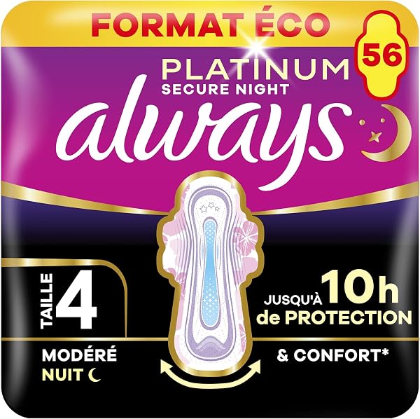 Always Serviettes Hygiéniques Ailettes, 56 Serviettes, Secure Night - 1