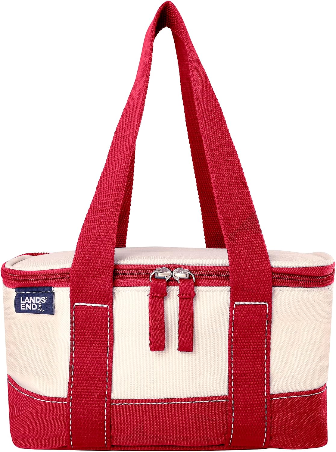 Lands' End Rectangular Small Cooler Bag Insulated 1.5 Gal, Canvas Soft Cooler with Tote Handles and Zip Closure