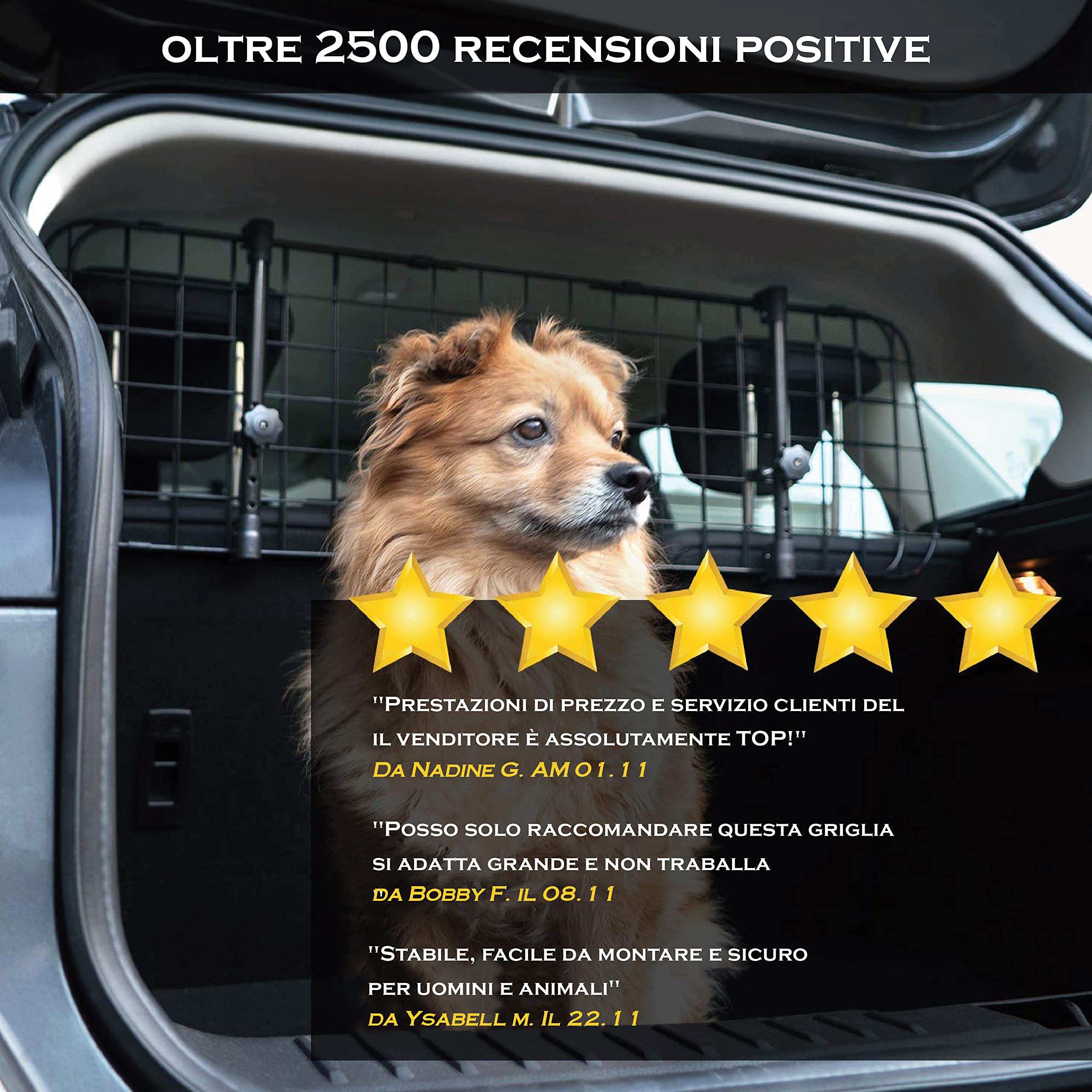 Heldenwerk Griglia divisorio Auto per Cani Universale - Separatore per Cani Bagagliaio con Fissaggio del poggiatesta - barriera divisoria Auto per Cani