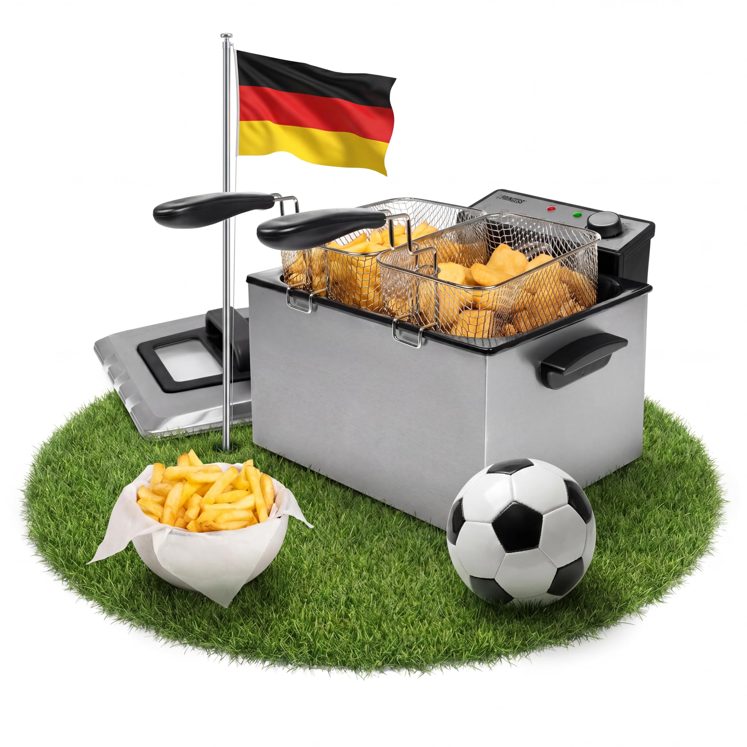 Princess Fritteuse – 3270 Watt, 5 Liter, Thermostat, 3 Frittierkörbe, Kaltzone, 6-7 Personen, 185000, Grau, Metall
