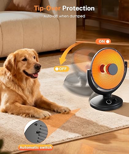 Miniatura 5 de Calentador de espacio, calentadores eléctricos con termostato y tiempo, calentador de platos radiante con protección de vuelco y sobrecalentamiento,