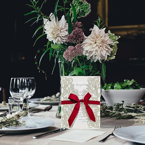 Miniatura 7 de 5 tarjetas de invitación de boda, invitaciones de quinceañera cortadas con láser, invitaciones de boda en blanco, cinta interior en blanco y kit de