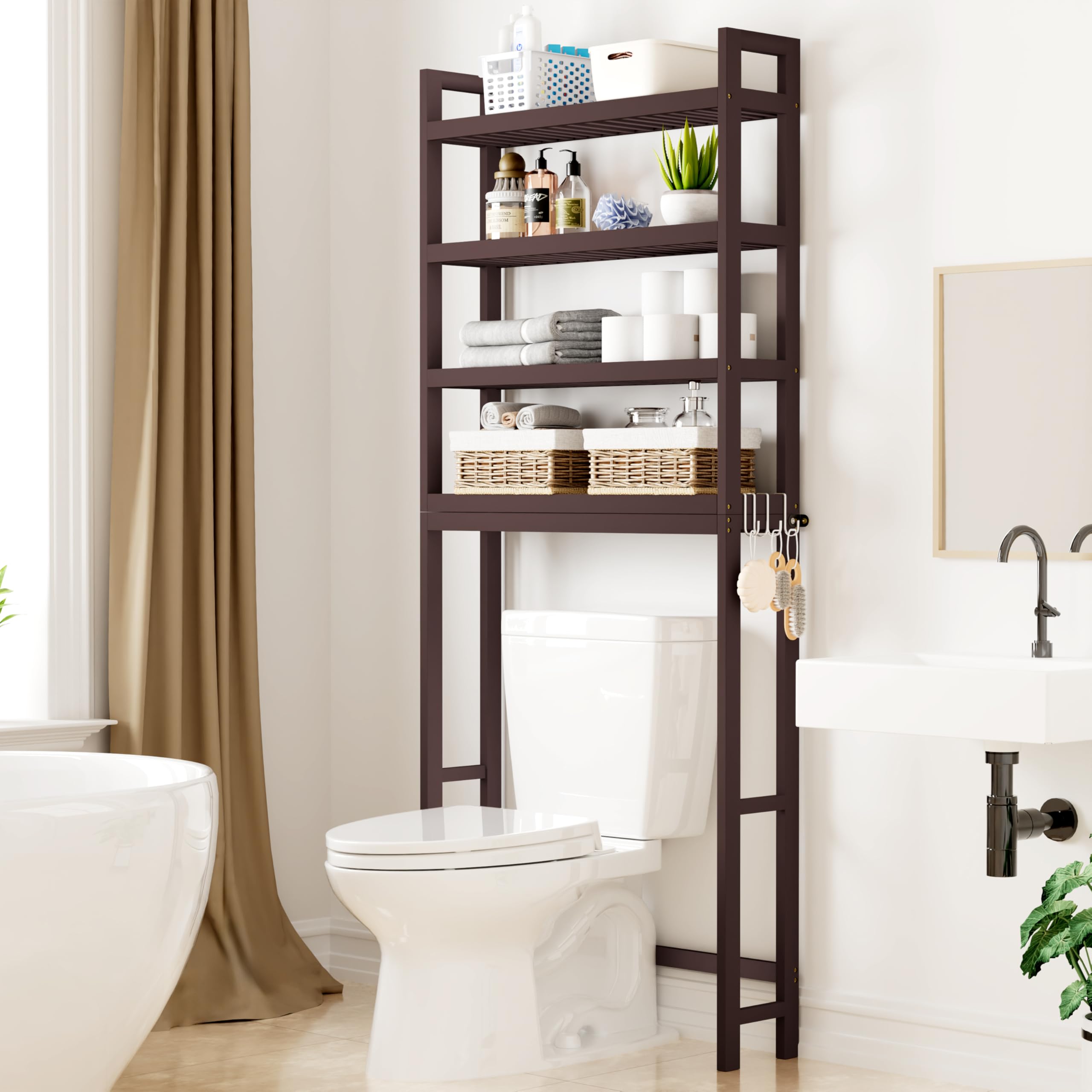 Smiry Bamboo Over The Toilet Storage Cabinet 4 Tier in Brown