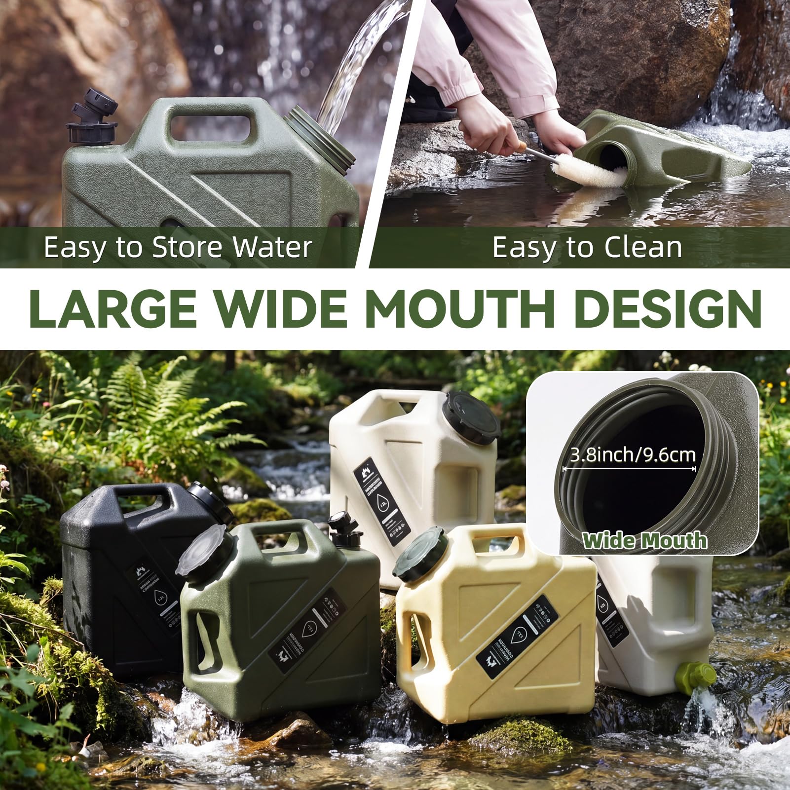Contenedor de agua para camping, jarra de agua de 3.2 galones con grifo y espiga, tanque de agua portátil para suministros de picnic al aire libre, color verde