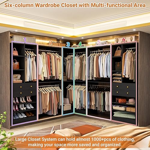 Miniatura 4 de Sistema de armario (juego de 3) con 4 cajones, 8 batas colgantes, sistema organizador de armario de 91.5 pulgadas151 pulgadas con torre de esquina,