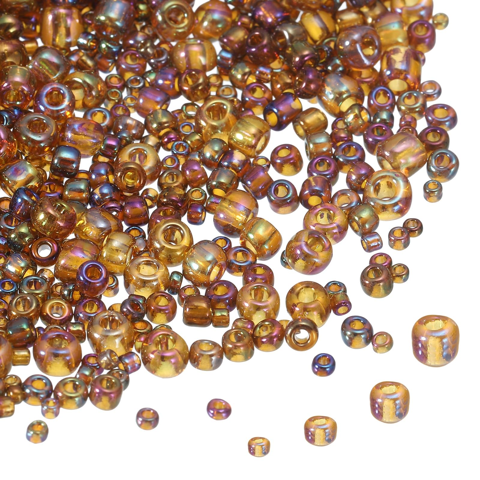 sourcing map 5888pcs Iridescent Glass Seed Beads 1.5/2/3/4mm Acrylic Round Bugle Beads for DIY Jewelry Craft Plants Making Fabric Felt Ornaments, Brown