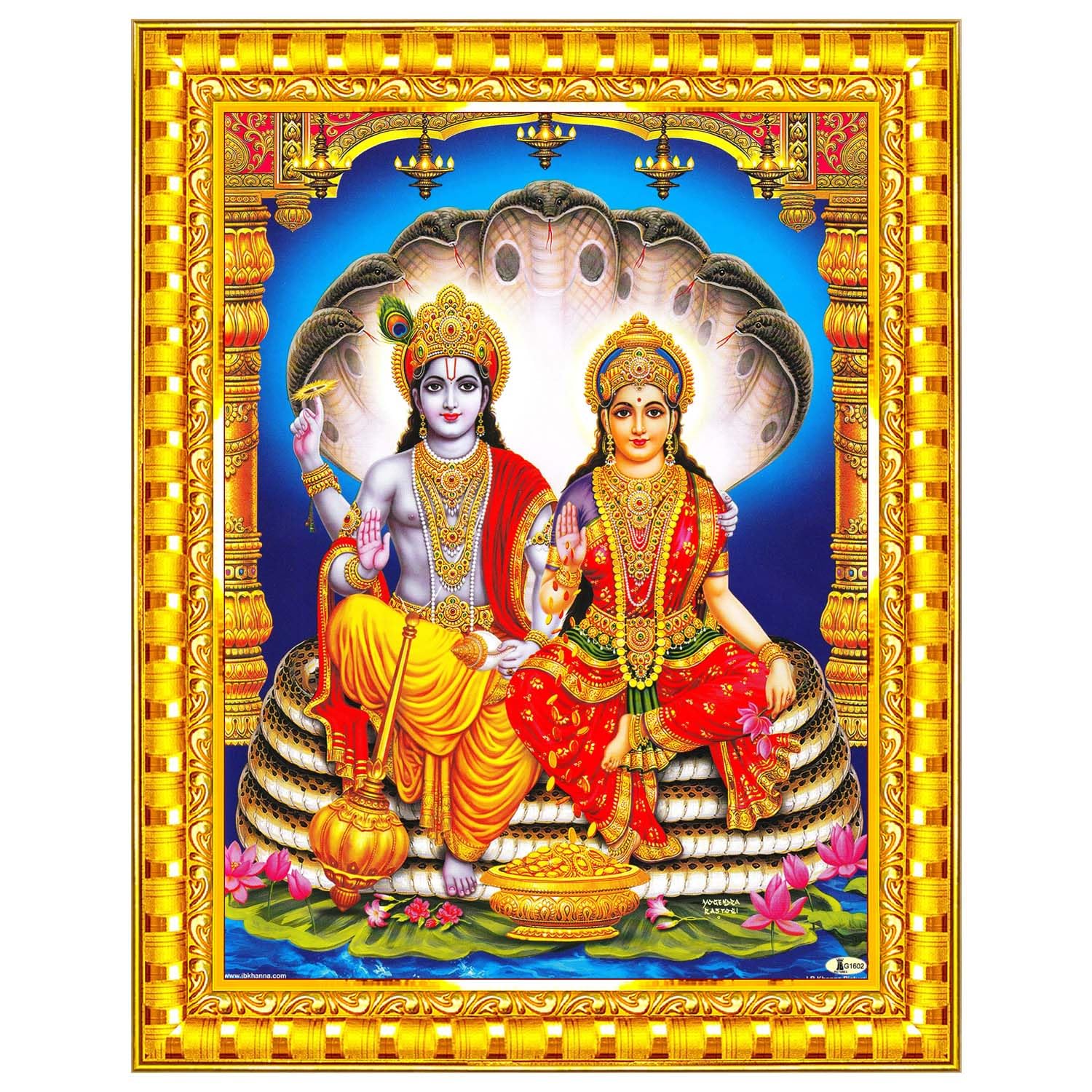Pavan Photo Laminations Lord Vishnu Dev Lakshmi Devi Laxmi Narayan Ji Wall Painting Framed Home Decor (Wood,Matte,Gold,Small Size,6 x 8 Inch) R585S-image-26